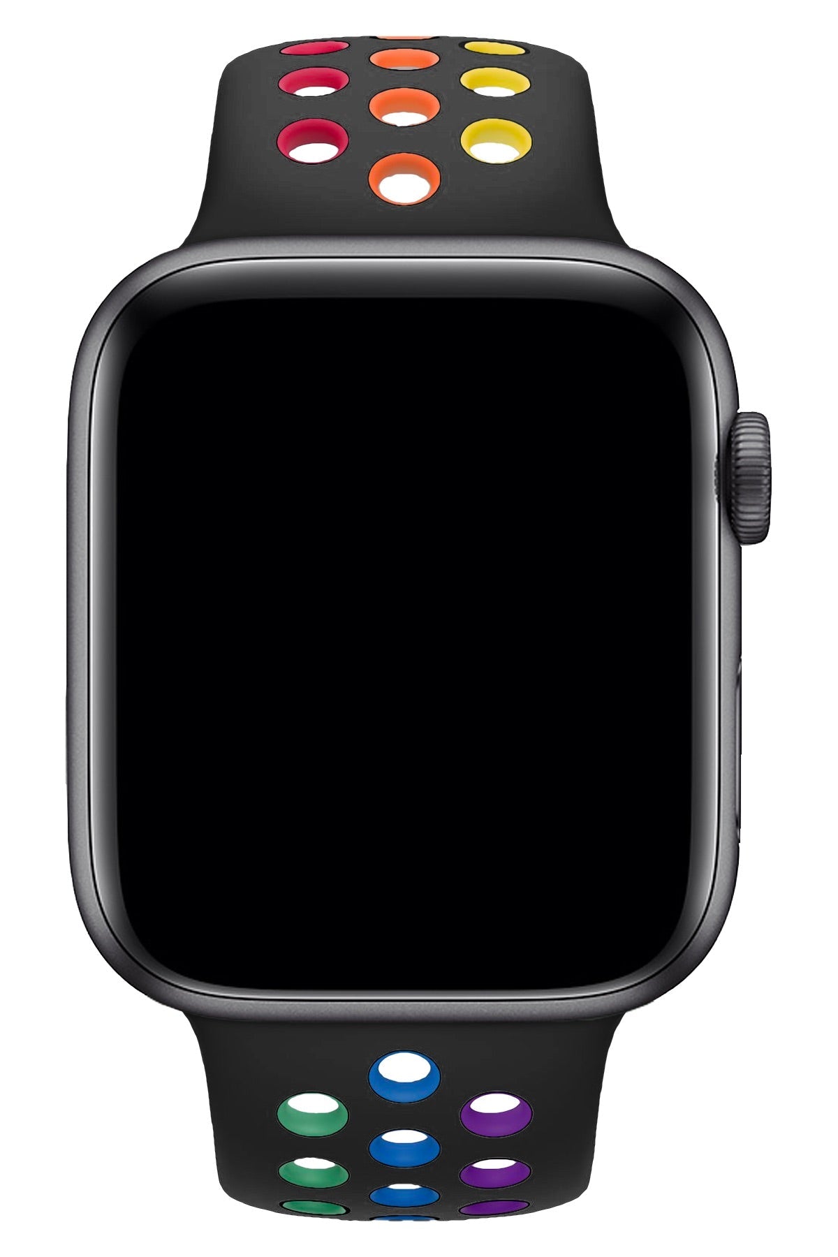 Apple Watch Uyumlu Silikon Delikli Spor Kordon Siyah Gökkuşağı