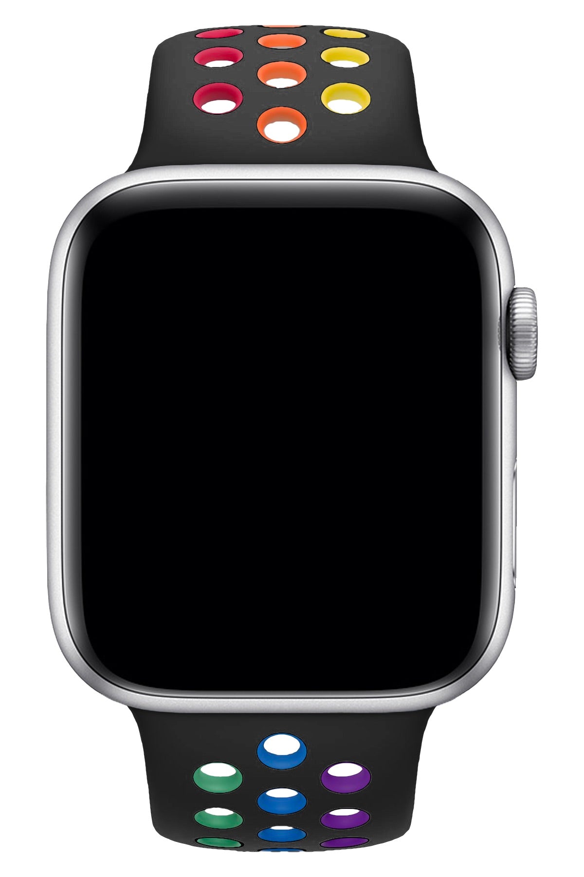 Apple Watch Uyumlu Silikon Delikli Spor Kordon Siyah Gökkuşağı