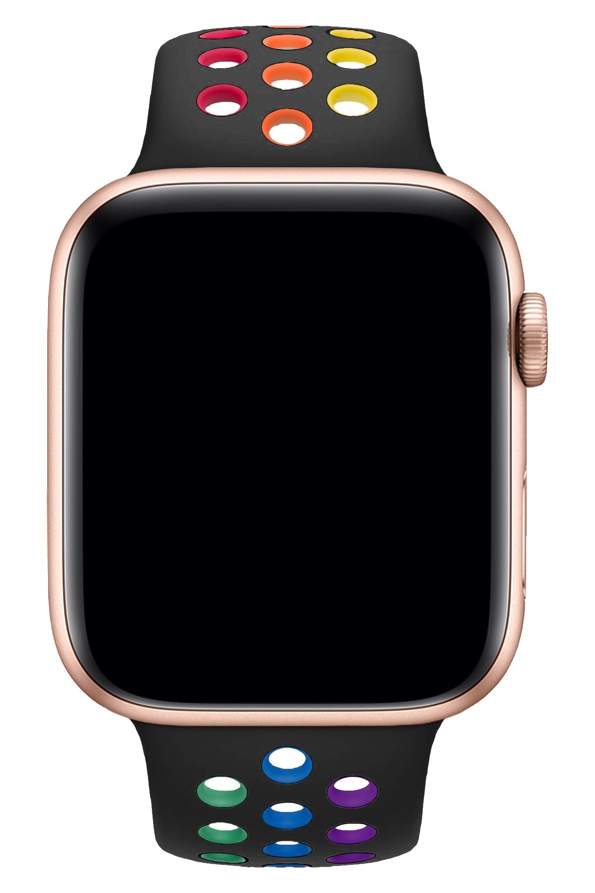Apple Watch Uyumlu Silikon Delikli Spor Kordon Siyah Gökkuşağı