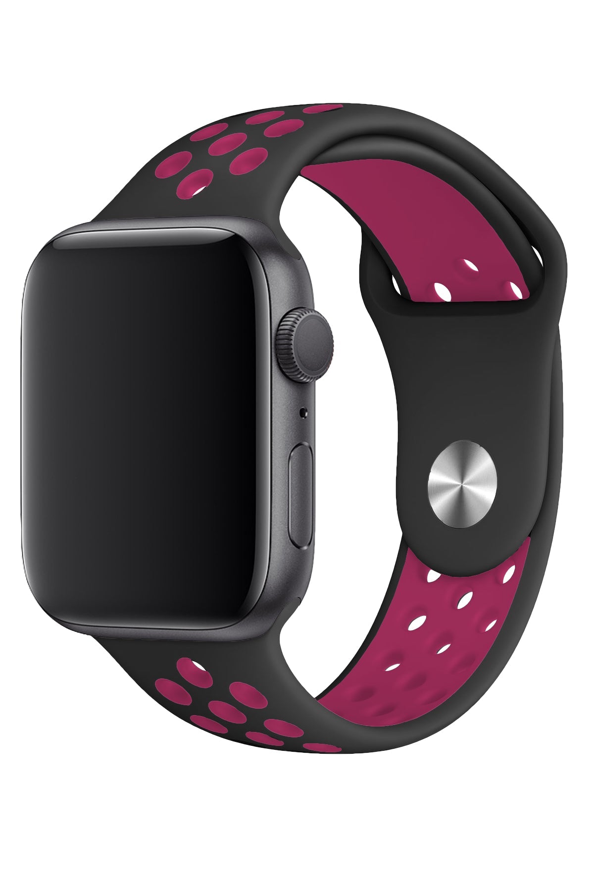 Apple Watch Uyumlu Silikon Delikli Spor Kordon Siyah Pembe