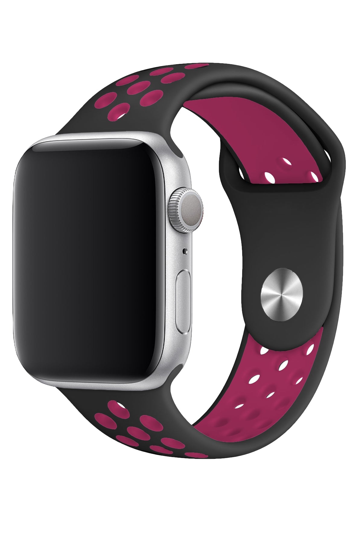 Apple Watch Uyumlu Silikon Delikli Spor Kordon Siyah Pembe