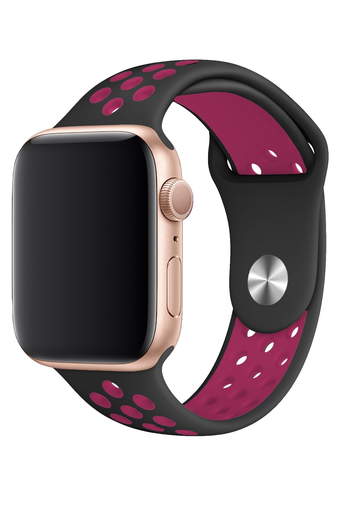 Apple Watch Uyumlu Silikon Delikli Spor Kordon Siyah Pembe
