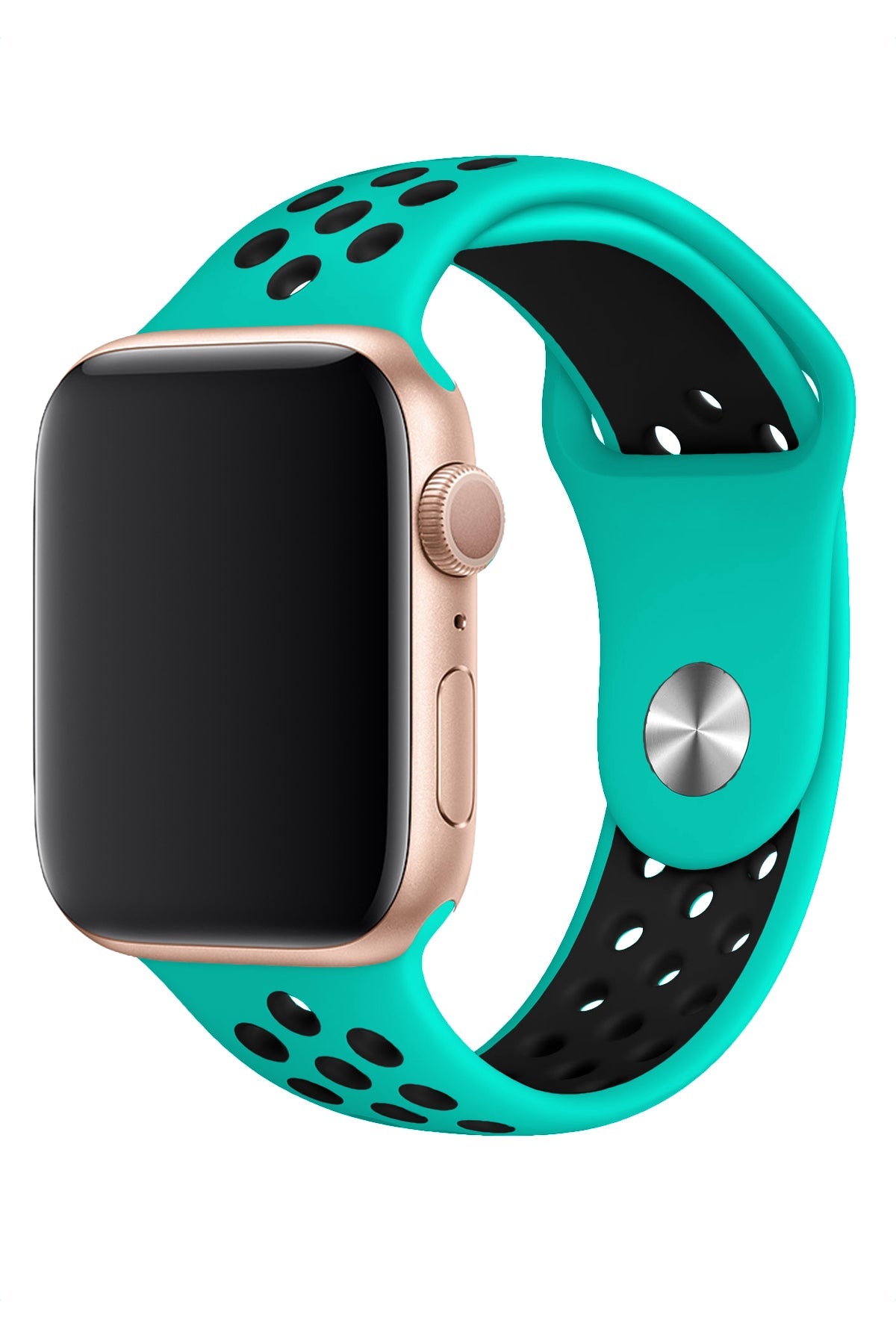 Apple Watch Uyumlu Silikon Delikli Spor Kordon Turkuaz Siyah