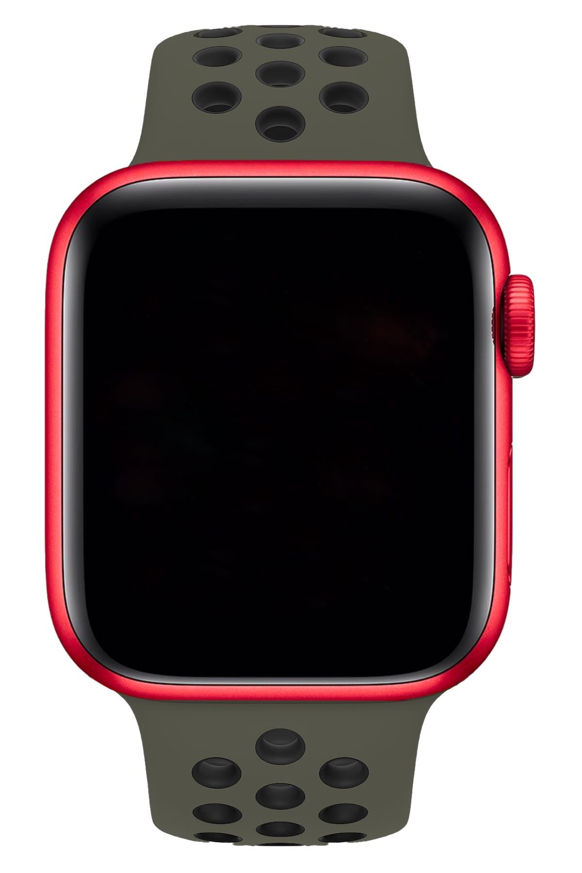 Apple Watch Uyumlu Silikon Delikli Spor Kordon Zeytin Yeşil