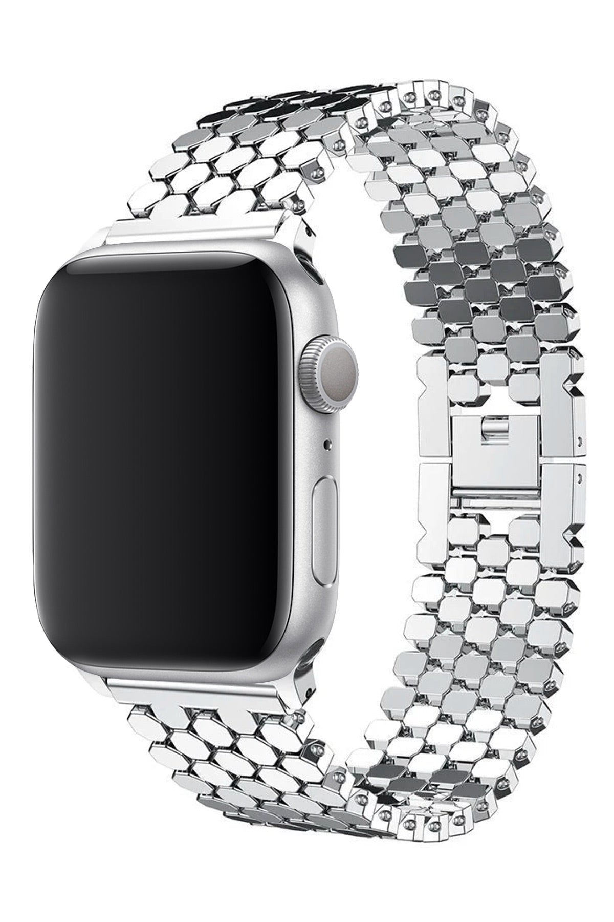 Apple Watch Uyumlu Simetro Loop Çelik Kordon Gümüş Gri