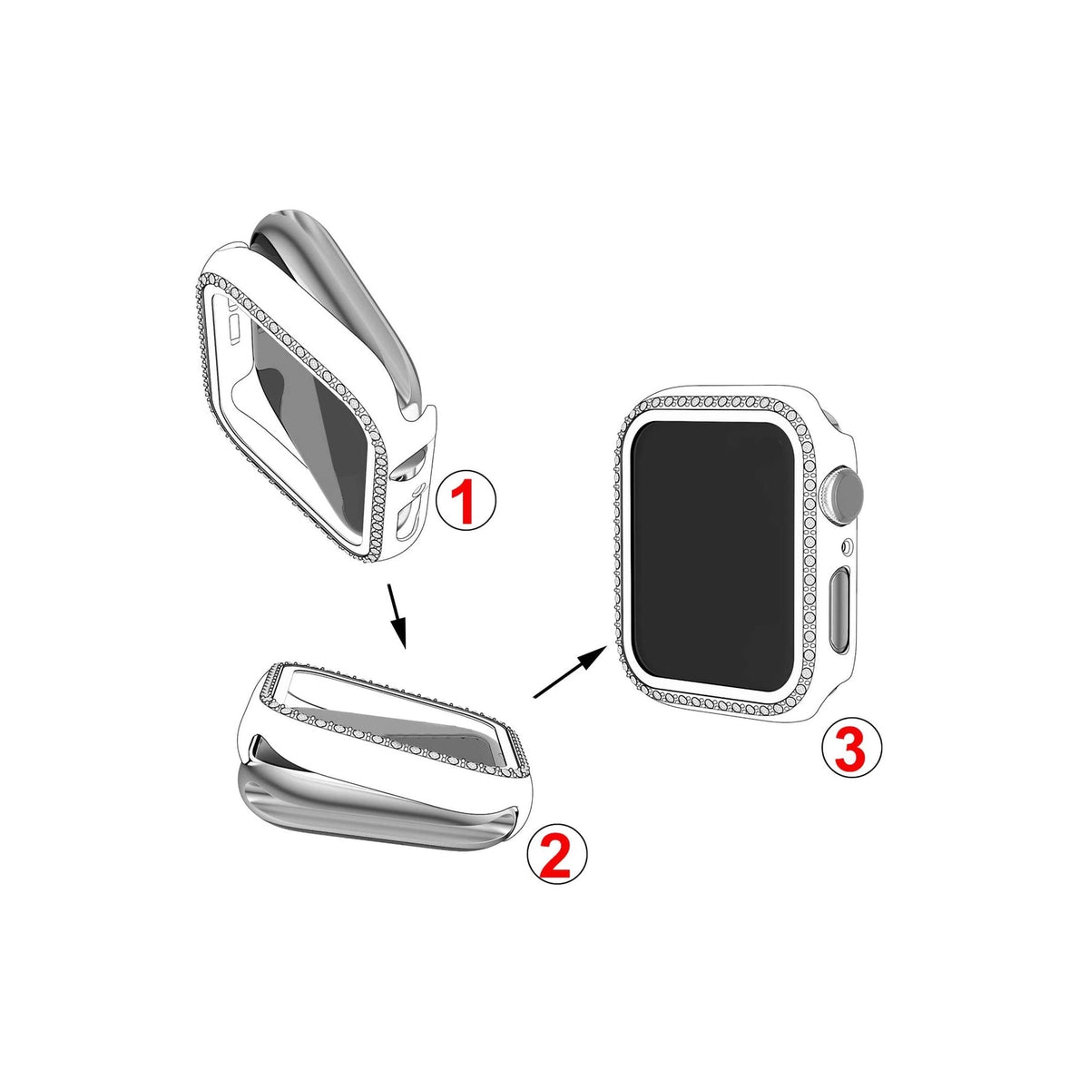 Apple Watch Uyumlu Ekran Koruyucu Taşlı Kasa Şeffaf