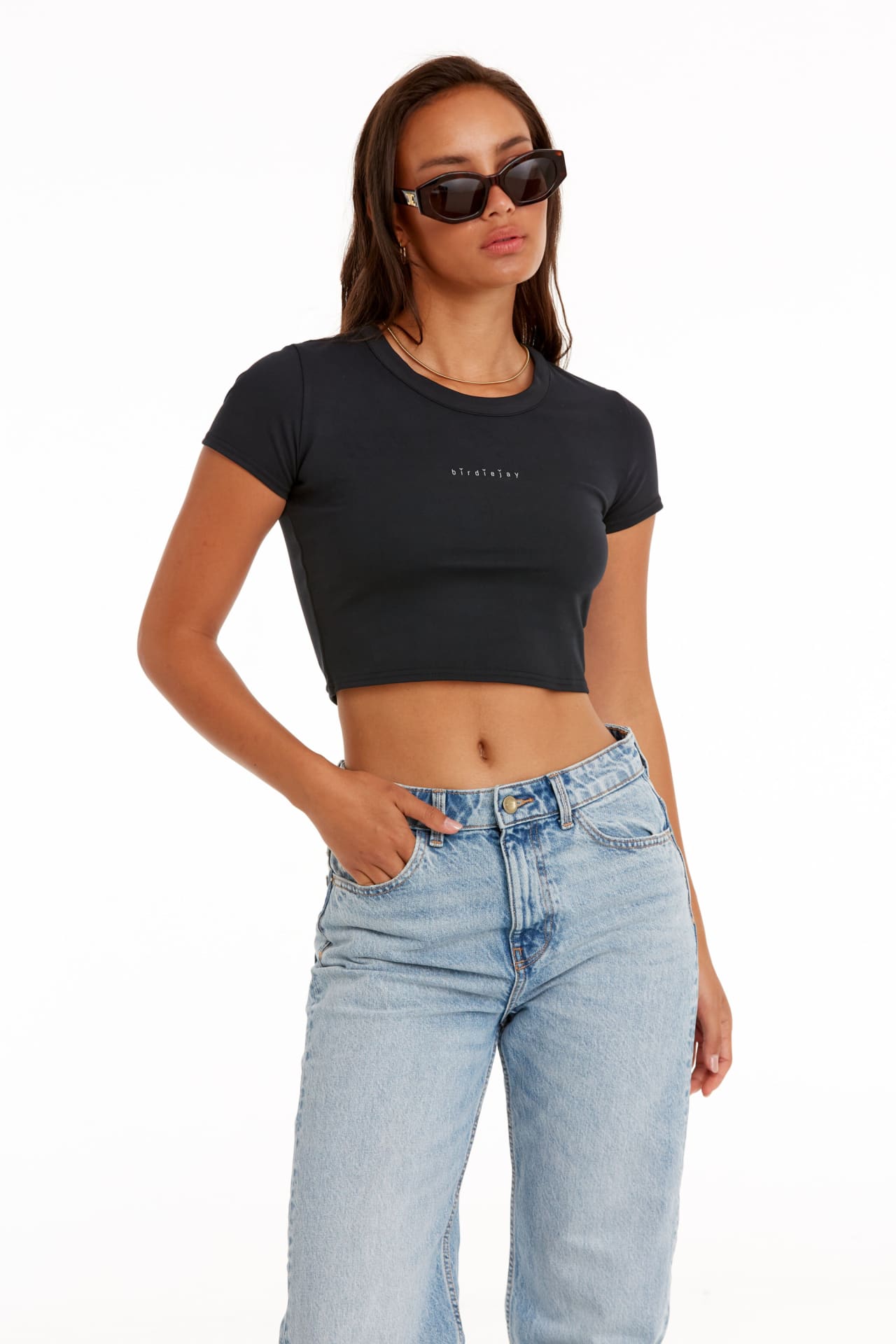 Birdiejay-Birdiesmooth Your New Go To Cropped Baby Tee Si̇yah Kısa Kollu Crop T Shirt-T-Shirts-4-Milagron.com