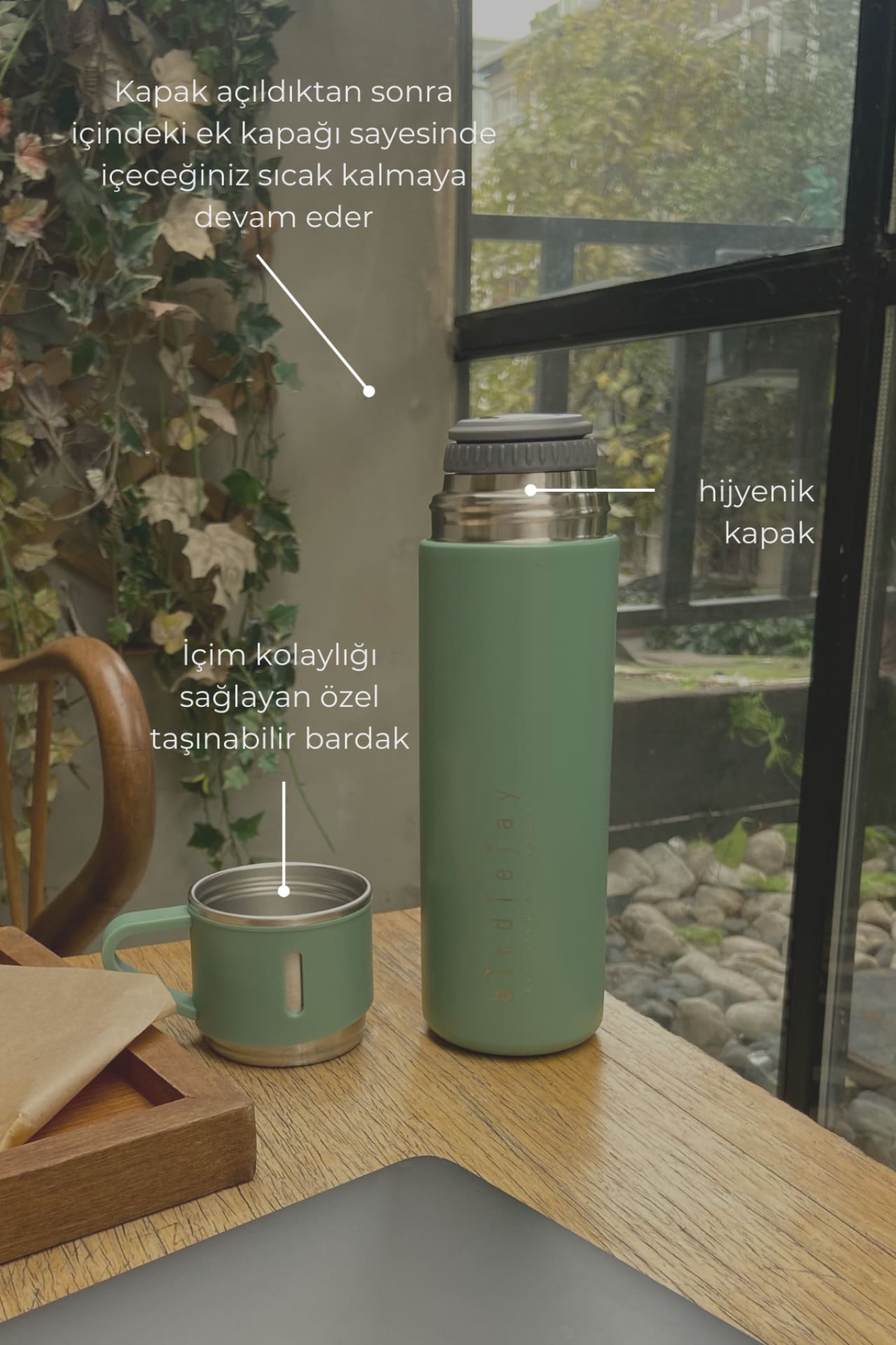Birdiejay-Mildra Thermos Açık Turkuaz Çeli̇k Bardakli Termos-Termos-3-Milagron.com