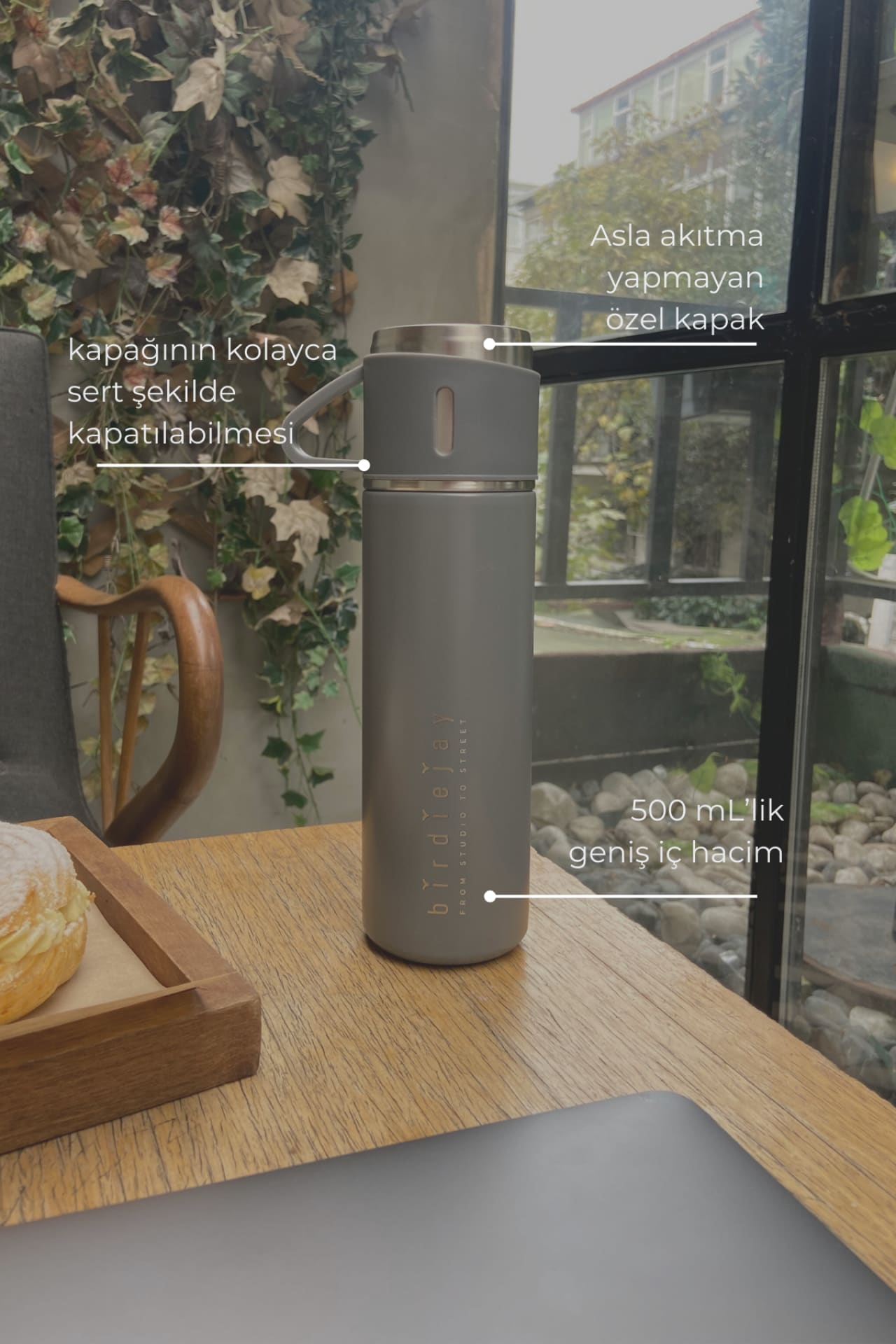 Birdiejay-Mildra Thermos Koyu Gri̇ Çeli̇k Bardakli Termos-Termos-2-Milagron.com