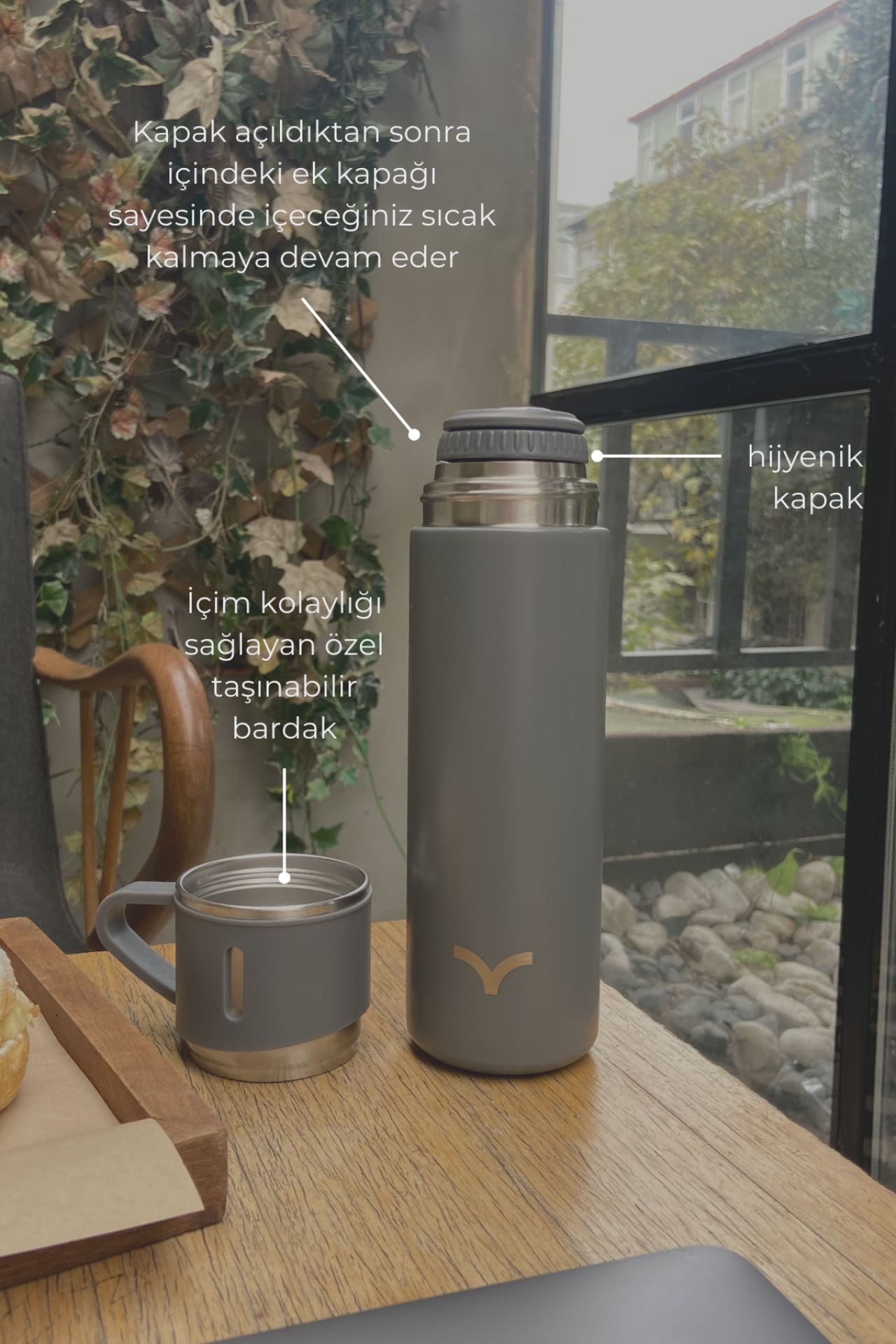 Birdiejay-Mildra Thermos Koyu Gri̇ Çeli̇k Bardakli Termos-Termos-3-Milagron.com