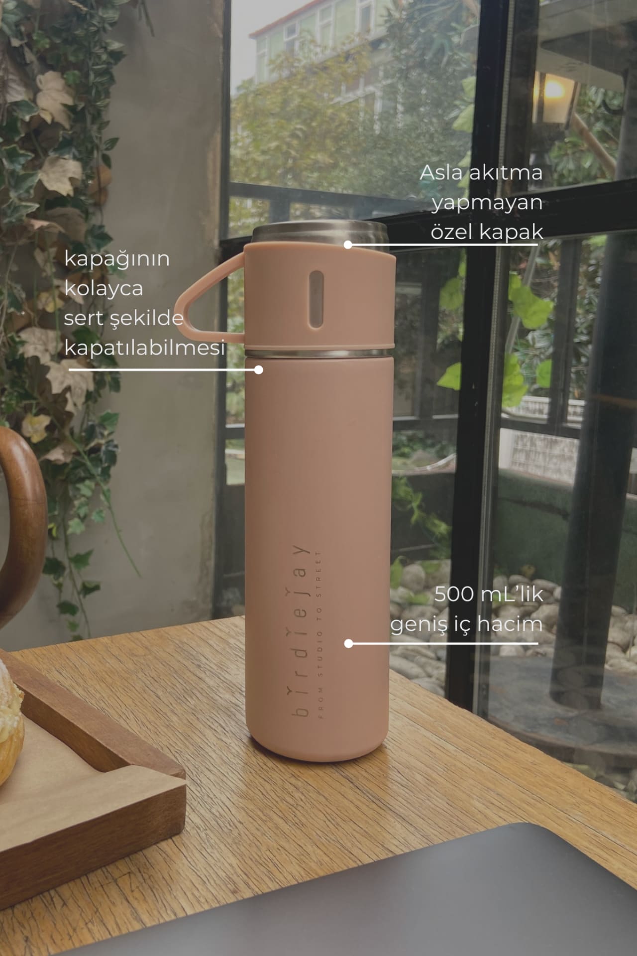 Birdiejay-Mildra Thermos Toz Pembe Çeli̇k Bardakli Termos-Termos-2-Milagron.com