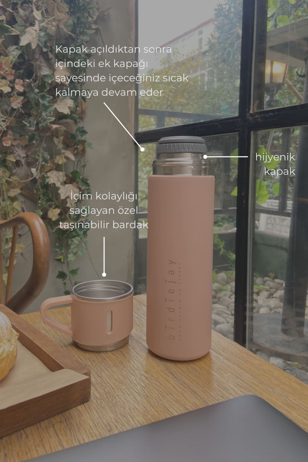 Birdiejay-Mildra Thermos Toz Pembe Çeli̇k Bardakli Termos-Termos-3-Milagron.com