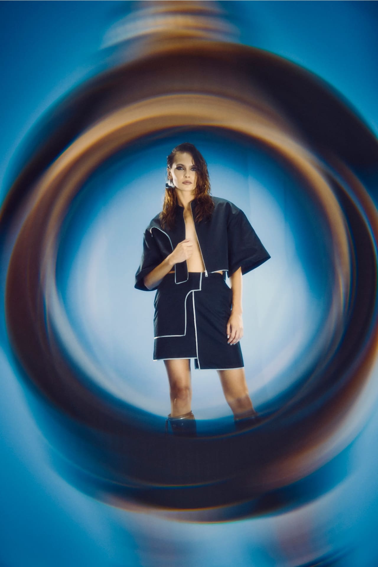 Birdiejay-Morpho Menelauss Reflekti̇f Detaylı Etek Si̇yah-Etek-8-Milagron.com