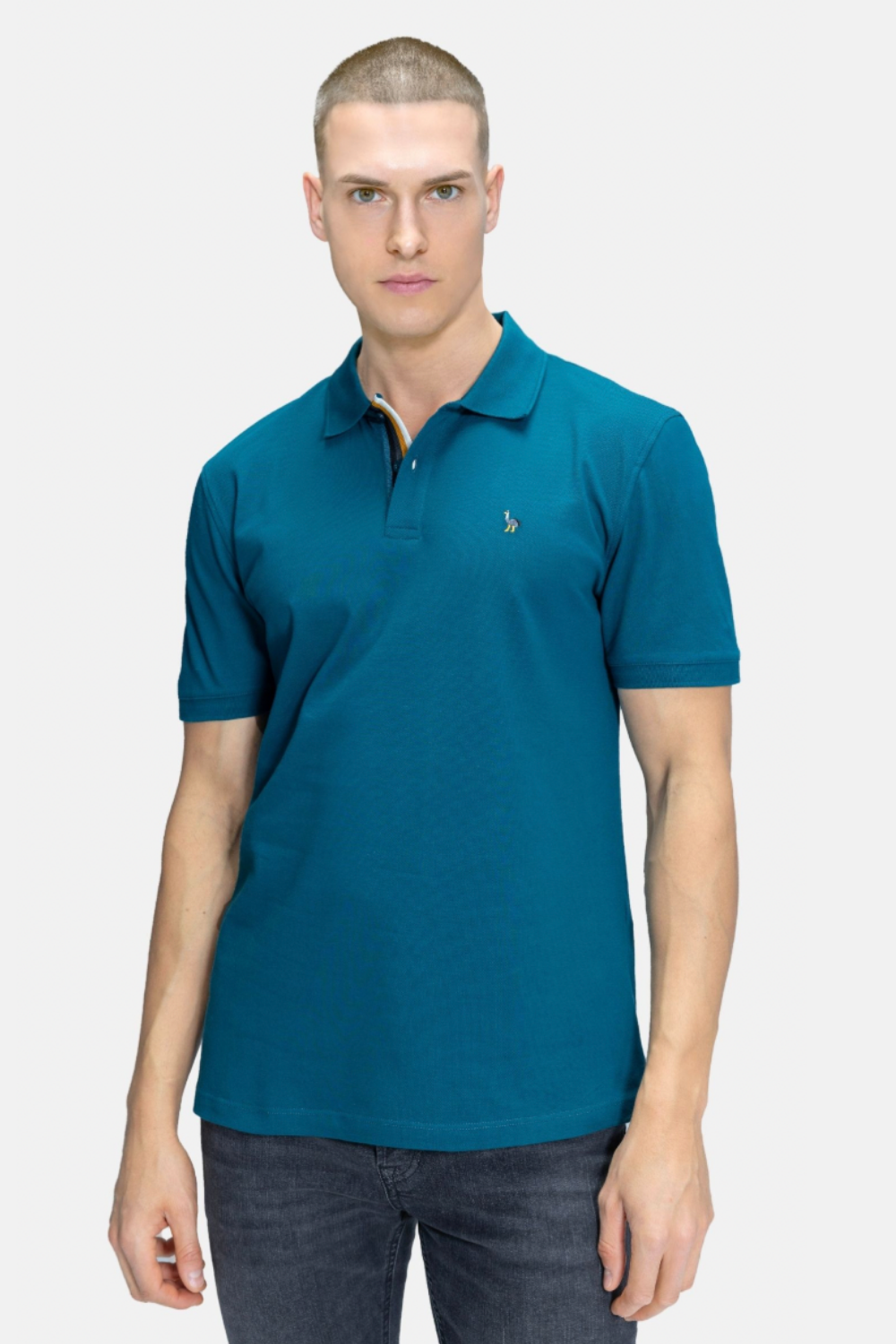 Blinky London-Erkek Merserize Petrol Yeşili Plaket Şeritli Polo Yaka Pike T-shirt-T-Shirts-1-Milagron.com