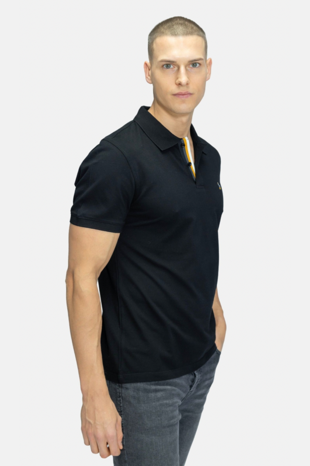 Blinky London-Erkek Merserize Siyah Plaket Şeritli Polo Yaka Pike T-shirt-T-Shirts-3-Milagron.com