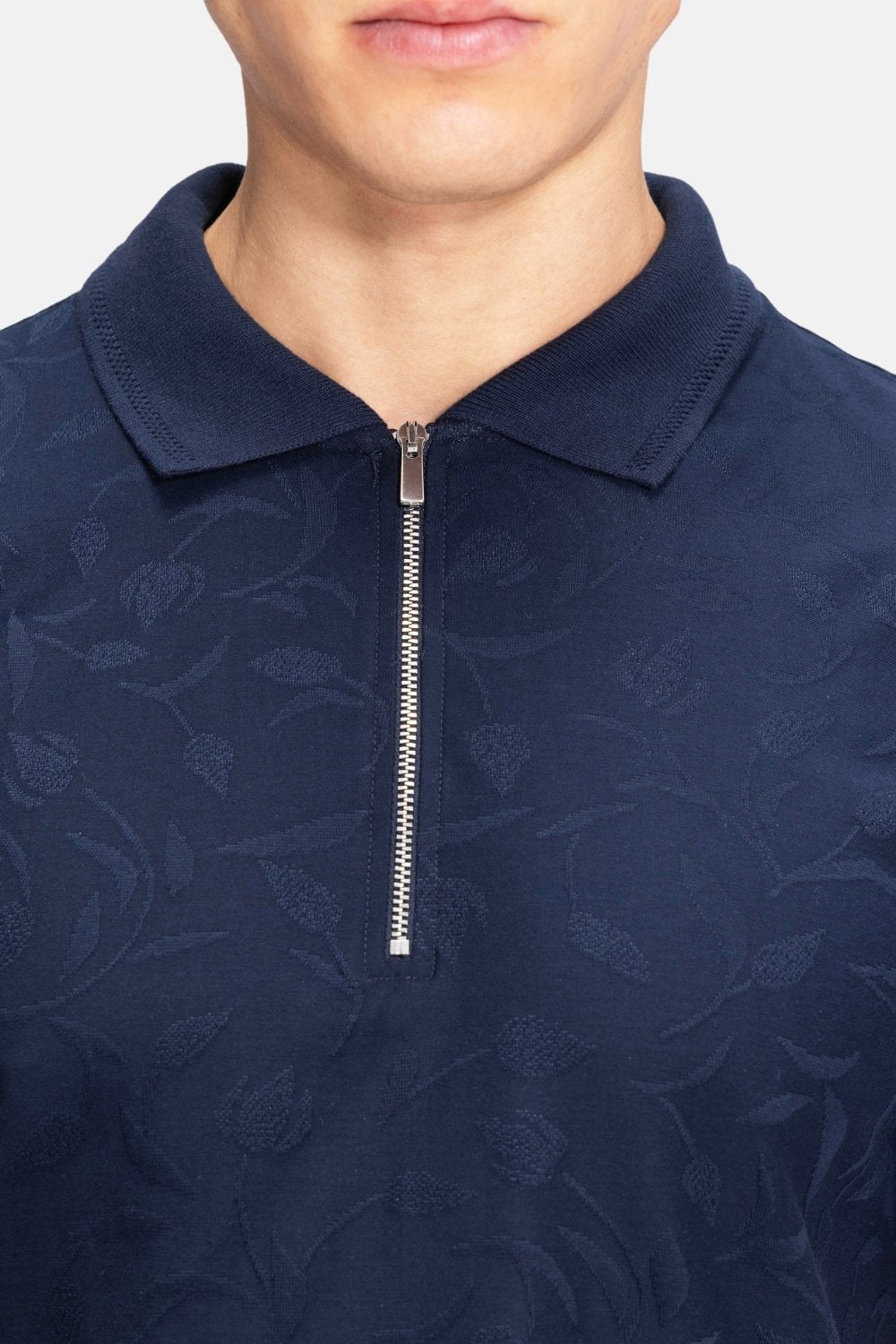 Blinky London-Jacquard Desenli Fermuarlı Lacivert Polo Yaka T-shirt-T-Shirts-2-Milagron.com