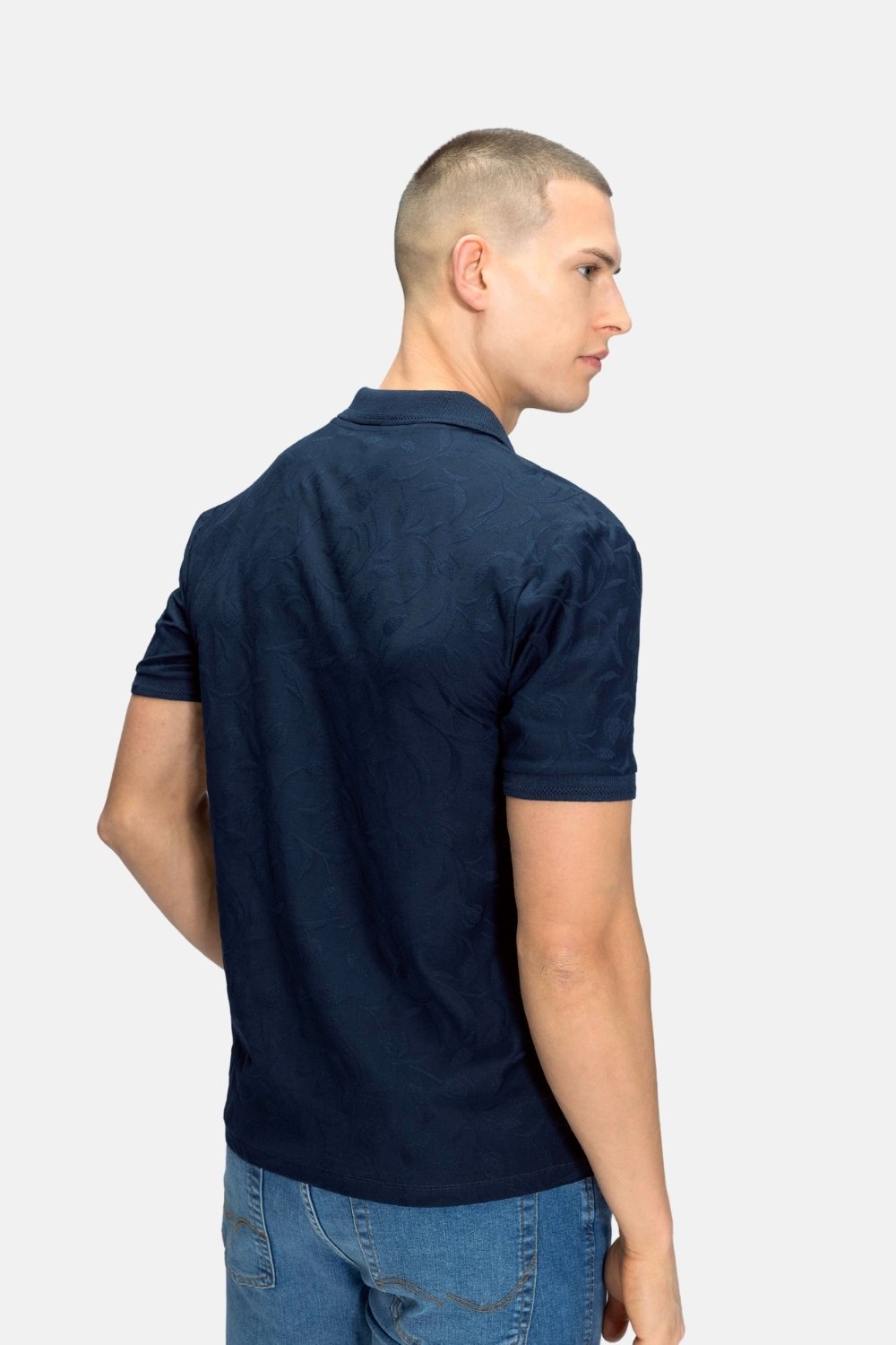 Blinky London-Jacquard Desenli Fermuarlı Lacivert Polo Yaka T-shirt-T-Shirts-4-Milagron.com