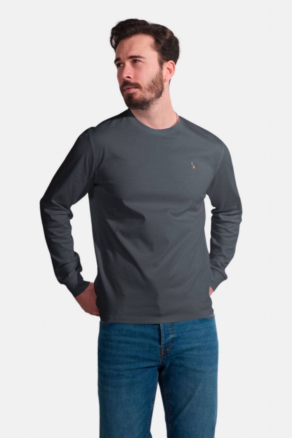 Blinky London-Merserize Uzun Kollu Interlok Koyu Gri T-shirt-T-Shirts-2-Milagron.com