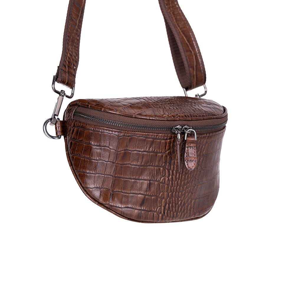 Bloominbag-Alora Mocha Croc Kahverengi Deri Bel çantası-1-Milagron.com