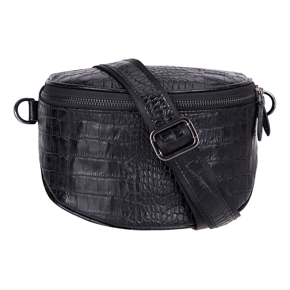 Bloominbag-Alora Noir Croc Siyah Deri Bel çantası-3-Milagron.com
