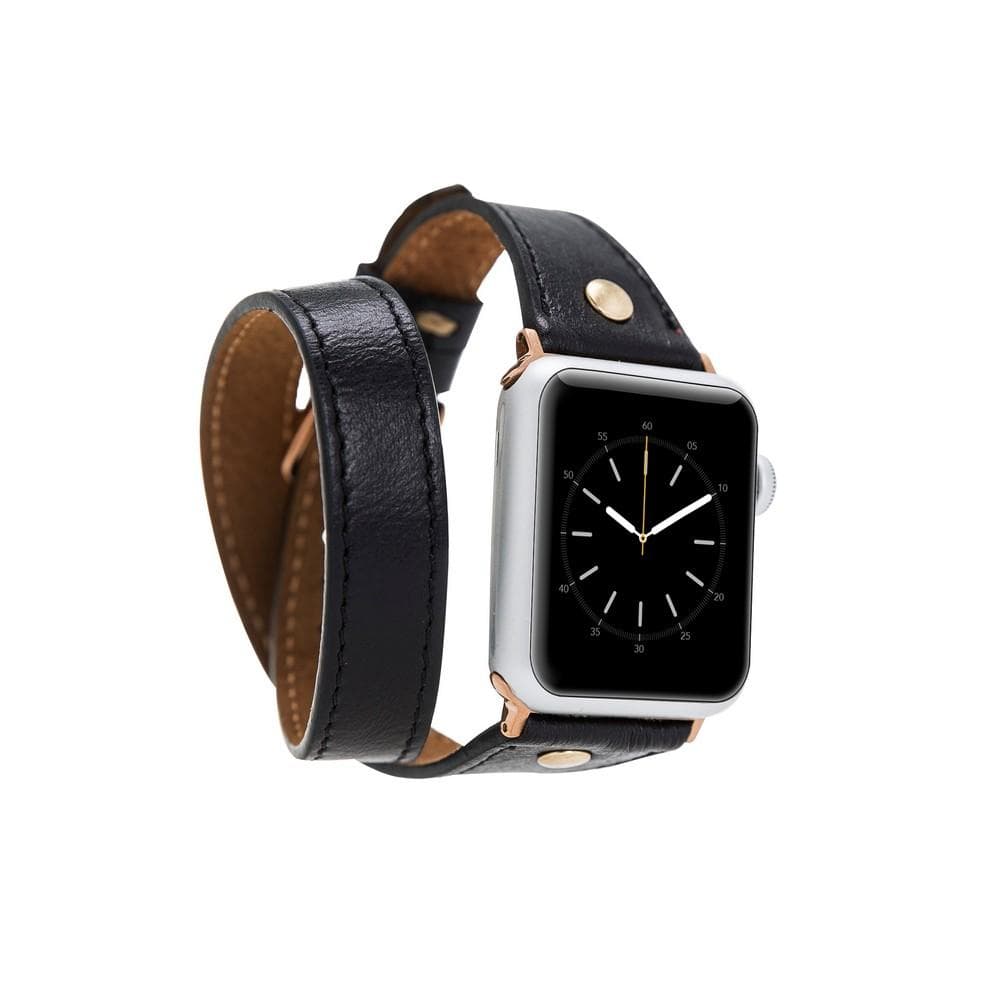 Alpine Double Tour Noir Black Hakiki Deri Apple Watch Kordonu - 44/45/46/49Mm