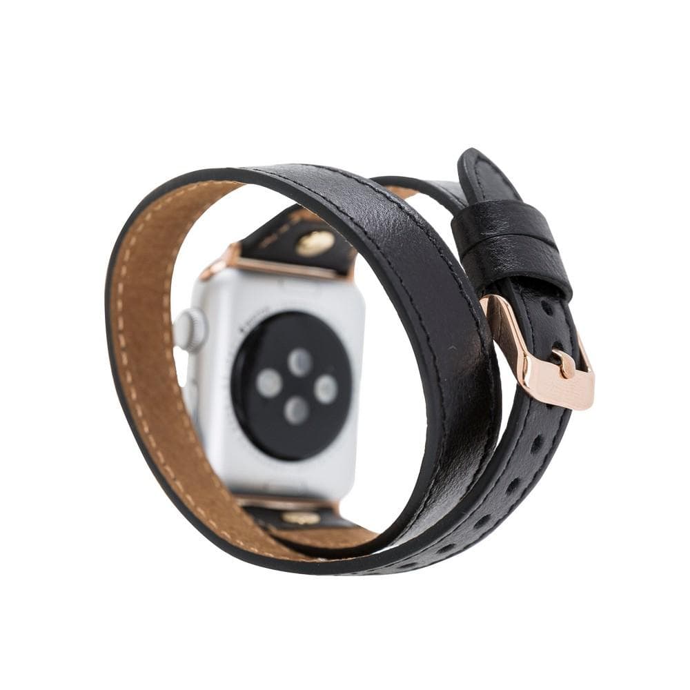 Alpine Double Tour Noir Black Hakiki Deri Apple Watch Kordonu - 44/45/46/49Mm