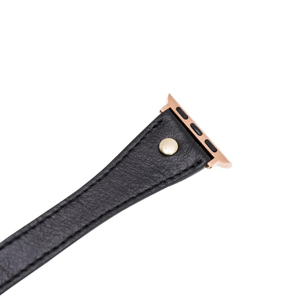 Alpine Double Tour Noir Black Hakiki Deri Apple Watch Kordonu - 44/45/46/49Mm