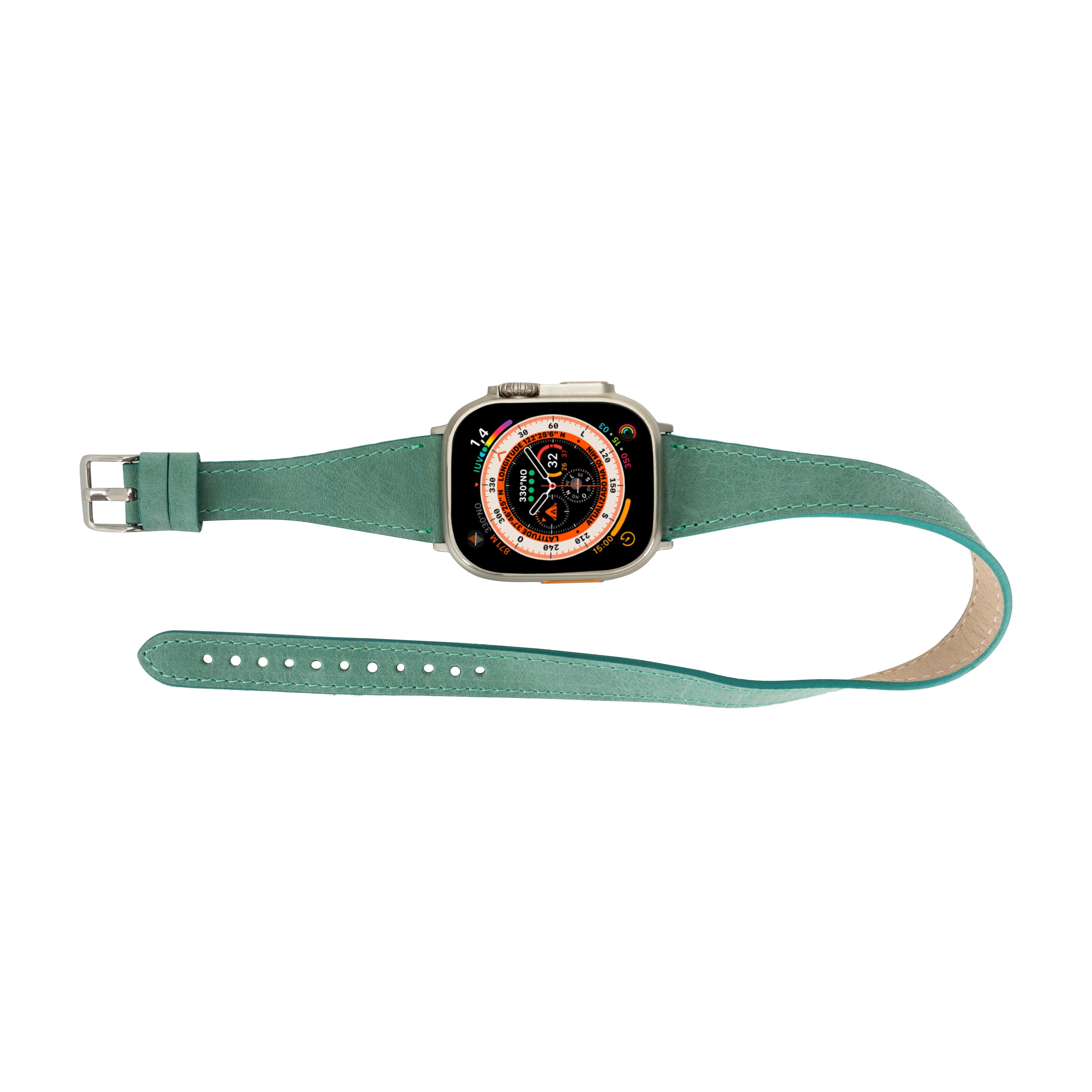 Alpine Slim Double Tour Aqua Hakiki Deri Apple Watch Kordonu - 44/45/46/49Mm
