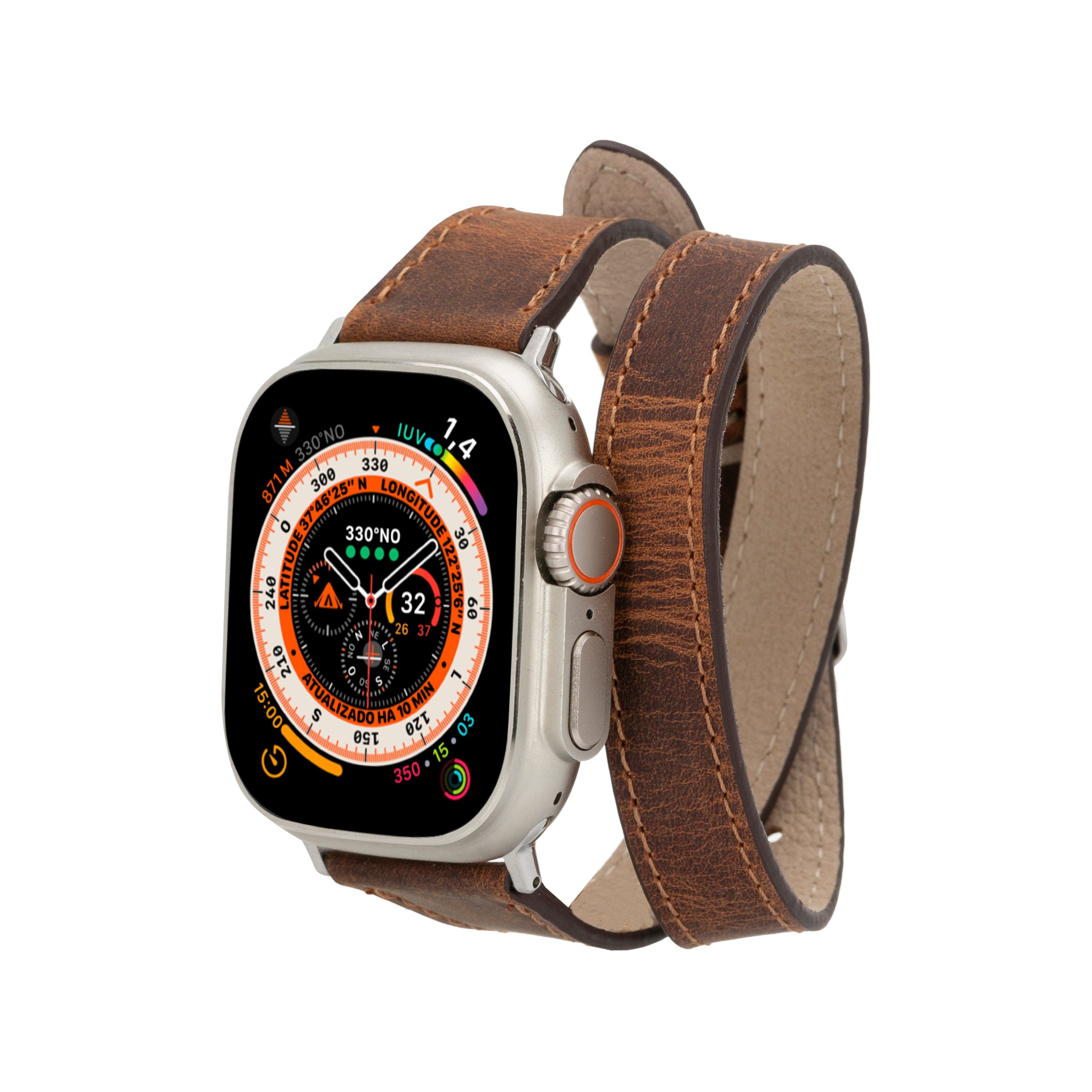 Alpine Slim Double Tour Heritage Saddle Hakiki Deri Apple Watch Kordonu - 44/45/46/49Mm
