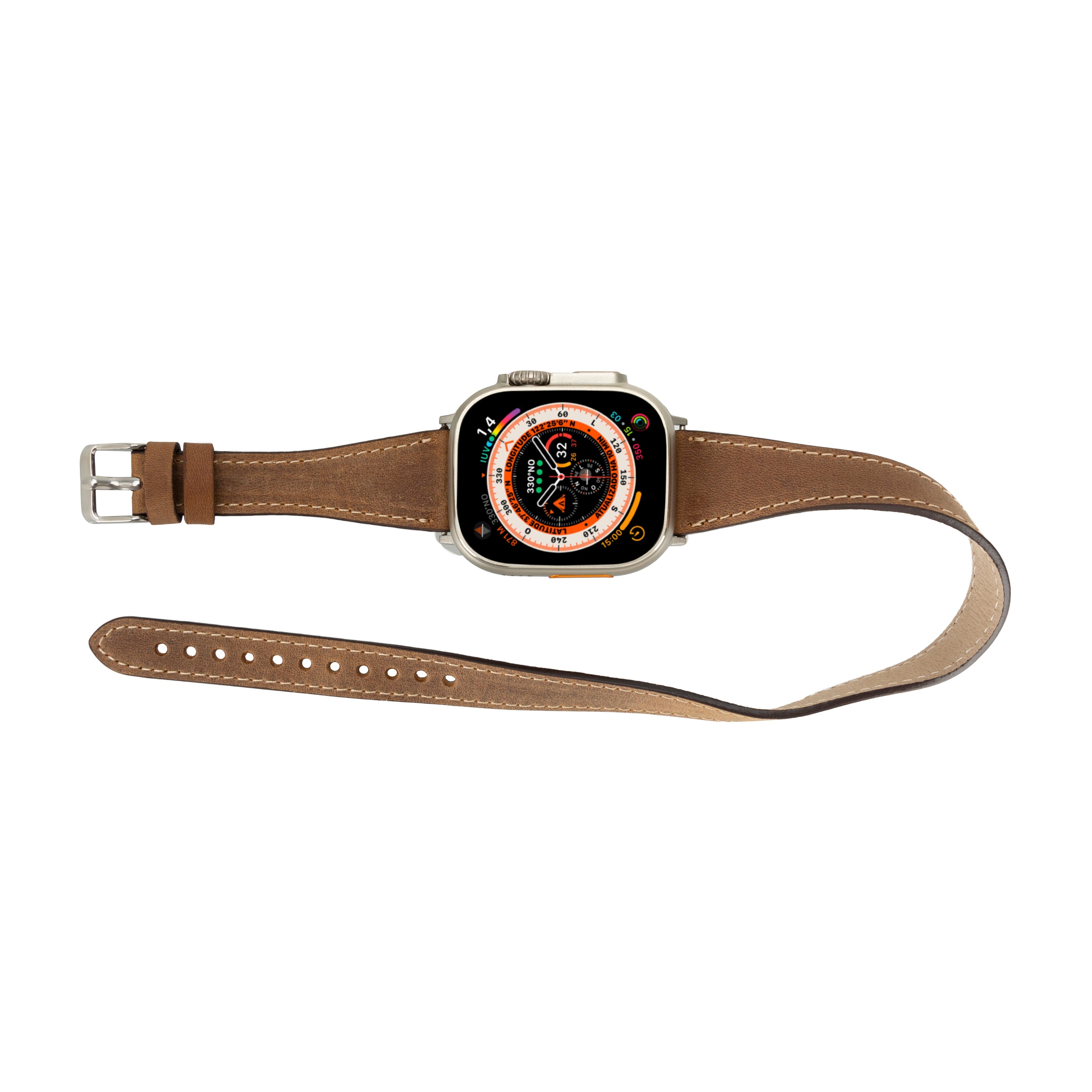 Alpine Slim Double Tour Heritage Saddle Hakiki Deri Apple Watch Kordonu - 44/45/46/49Mm