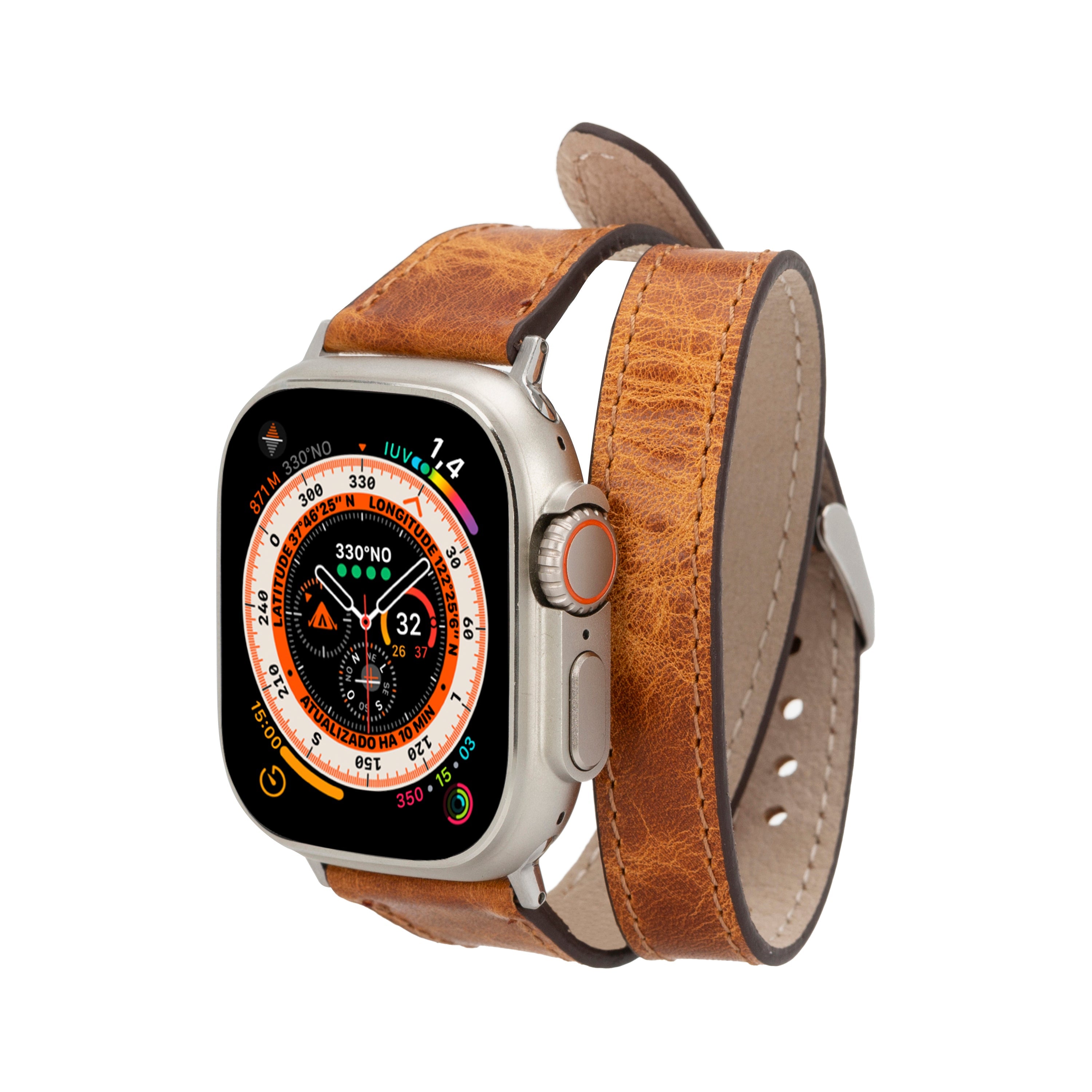 Alpine Slim Double Tour Mocca Brown Hakiki Deri Apple Watch Kordonu - 44/45/46/49Mm