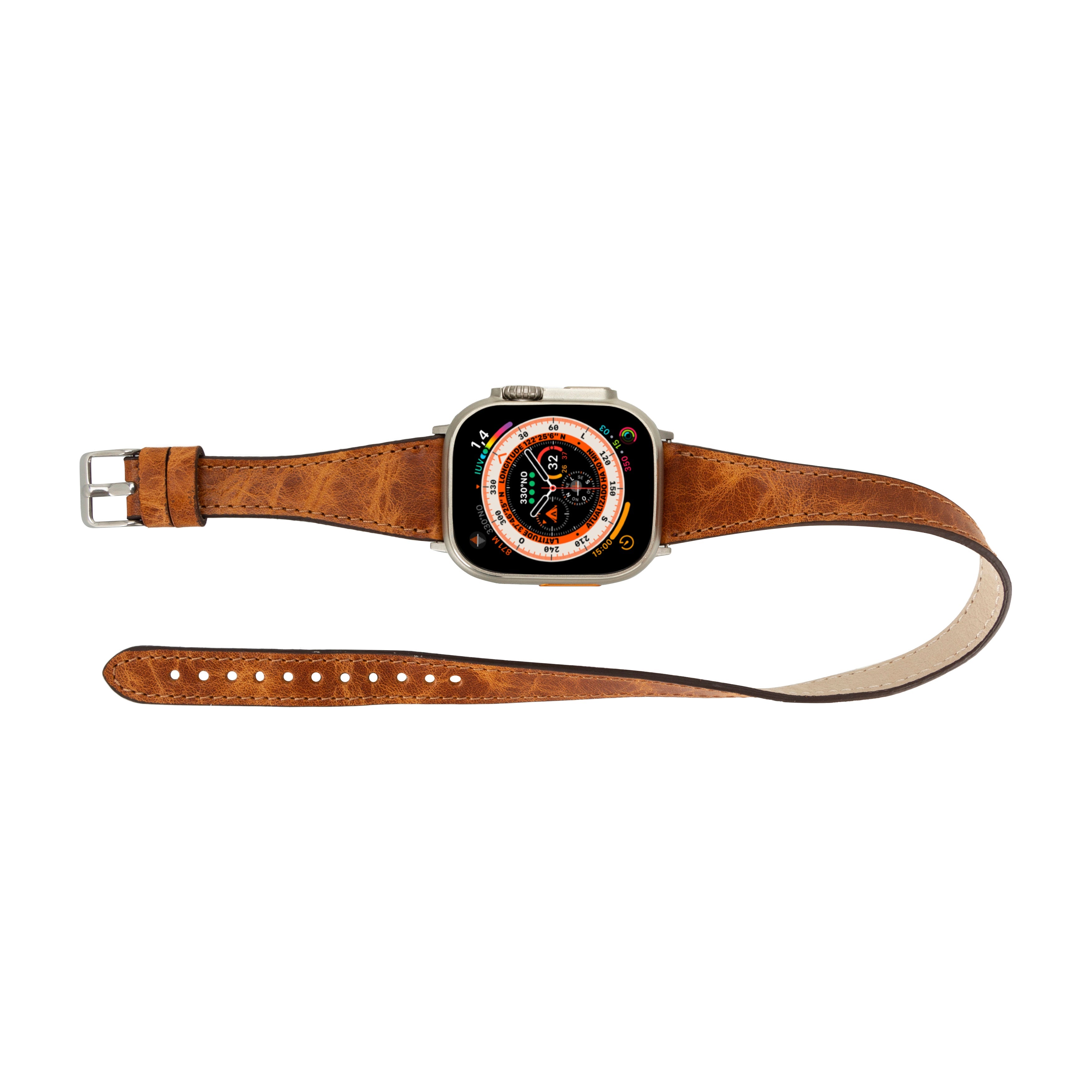 Alpine Slim Double Tour Mocca Brown Hakiki Deri Apple Watch Kordonu - 44/45/46/49Mm