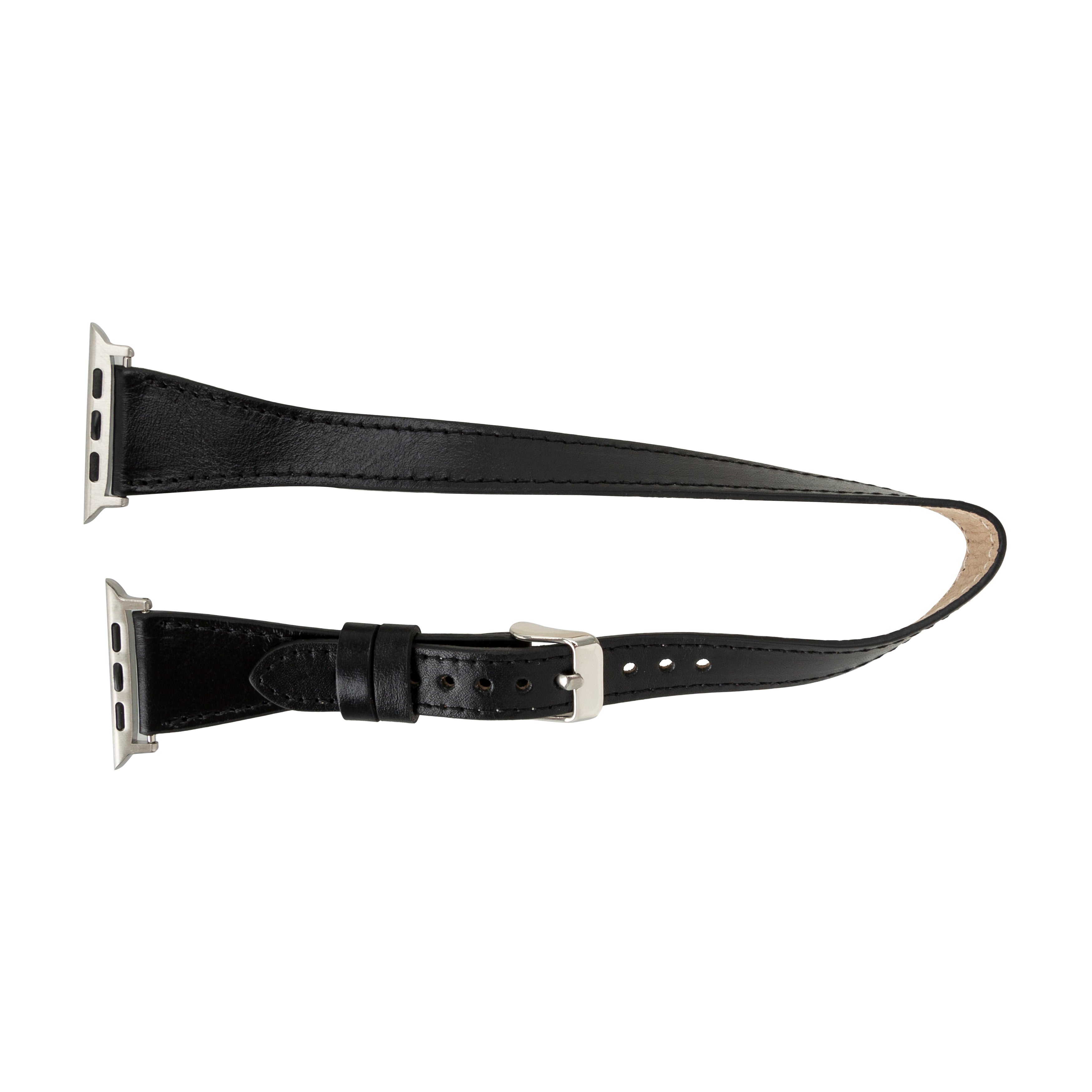 Alpine Slim Double Tour Noir Black Hakiki Deri Apple Watch Kordonu - 44/45/46/49Mm