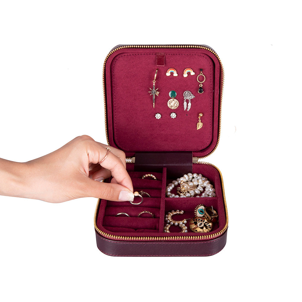 Bloominbag-Amanda Burgundy Bloom Grande Gerçek Deri Takı & Mücevher Kutusu-3-Milagron.com