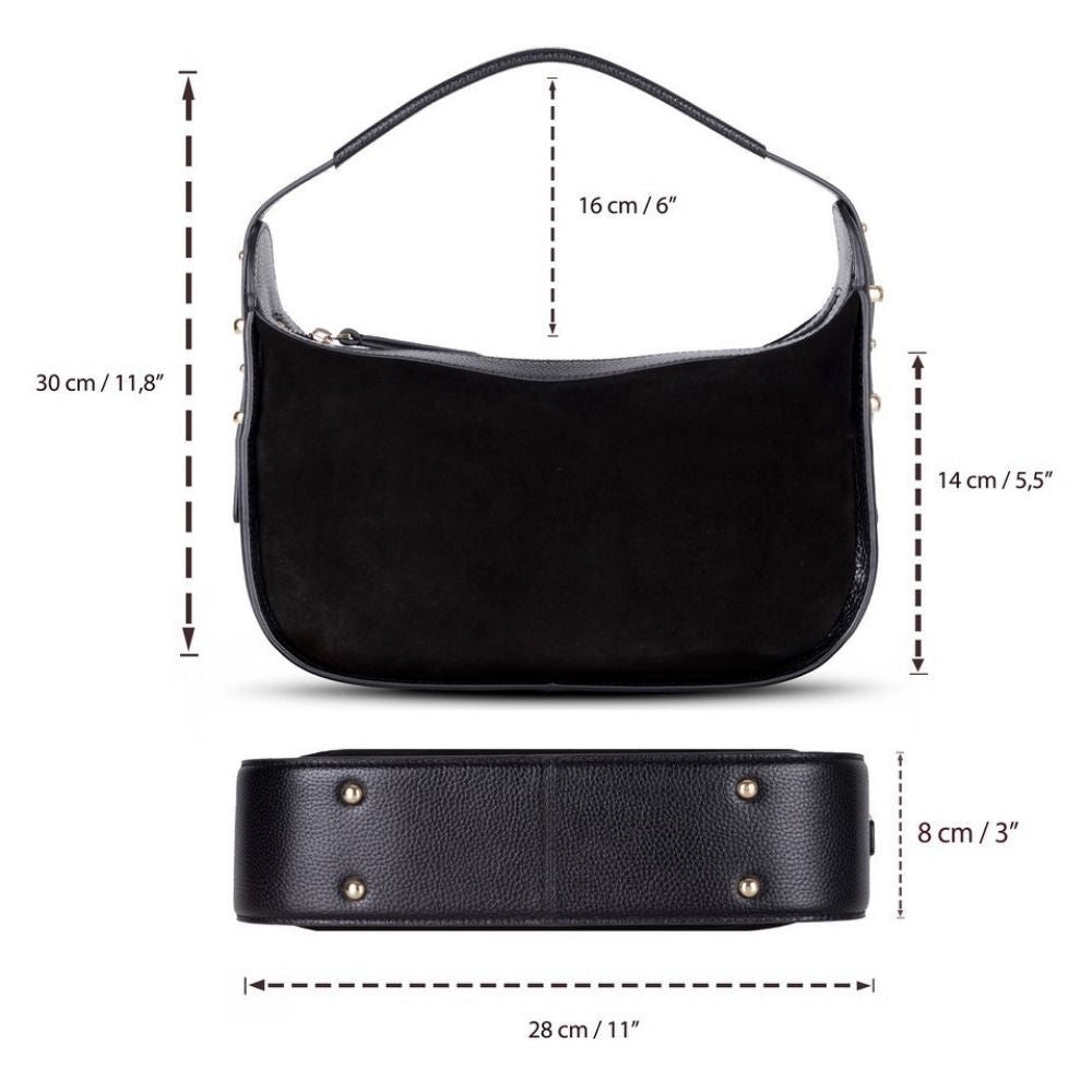 Bloominbag-Arden Noir Süet & Hakiki Deri Kadın Omuz çantası – Premium Kadın Tote Bag-4-Milagron.com