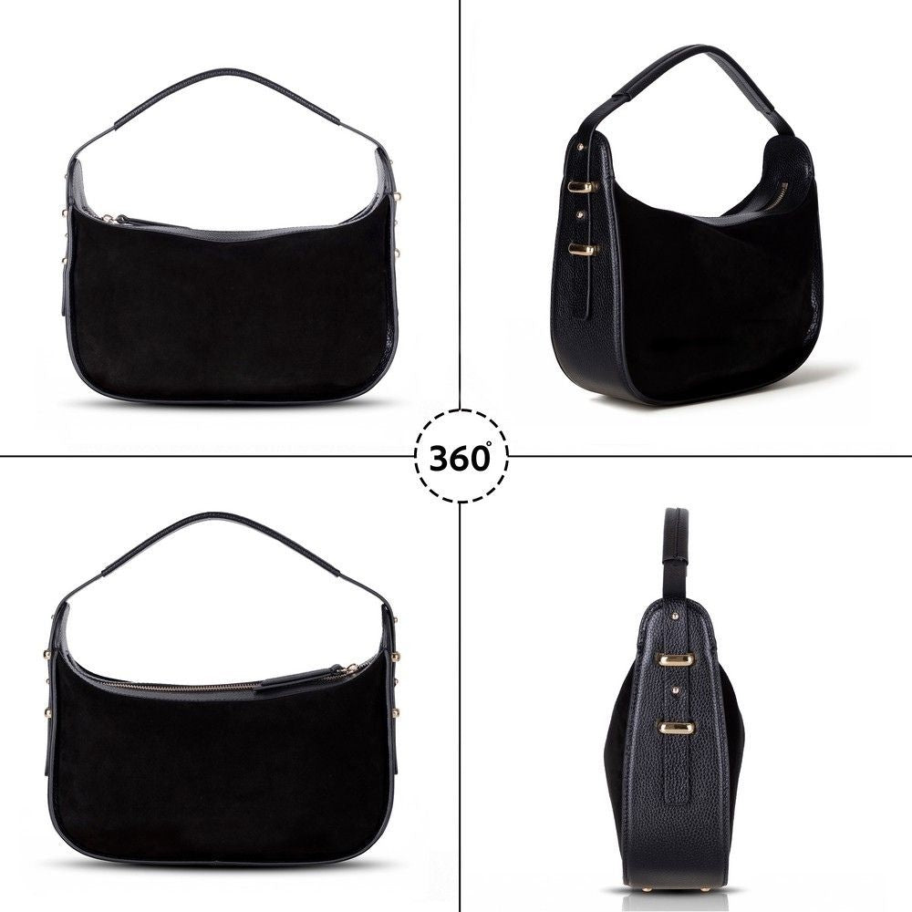 Bloominbag-Arden Noir Süet & Hakiki Deri Kadın Omuz çantası – Premium Kadın Tote Bag-5-Milagron.com