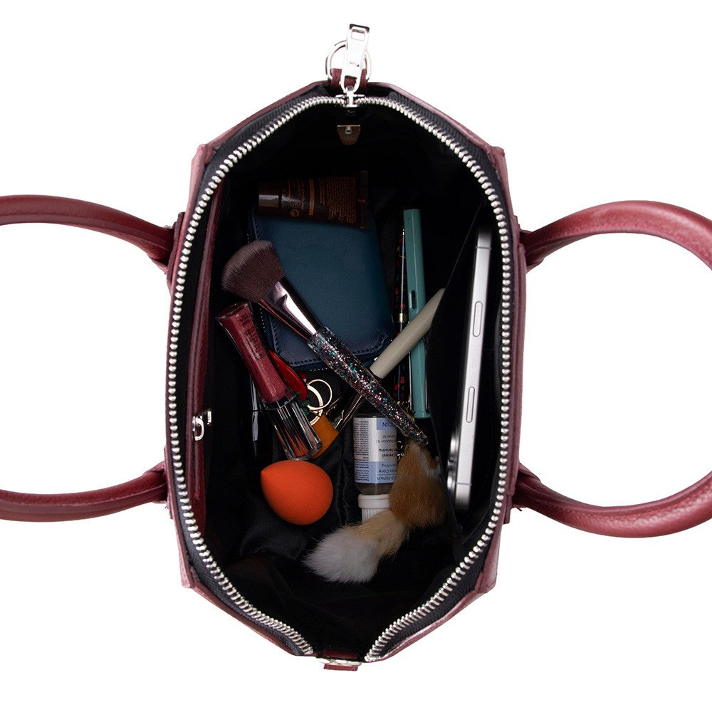 Bloominbag-Aria Bordeaux Velvet Medium Hakiki Deri Kadın El & Omuz çantası-4-Milagron.com