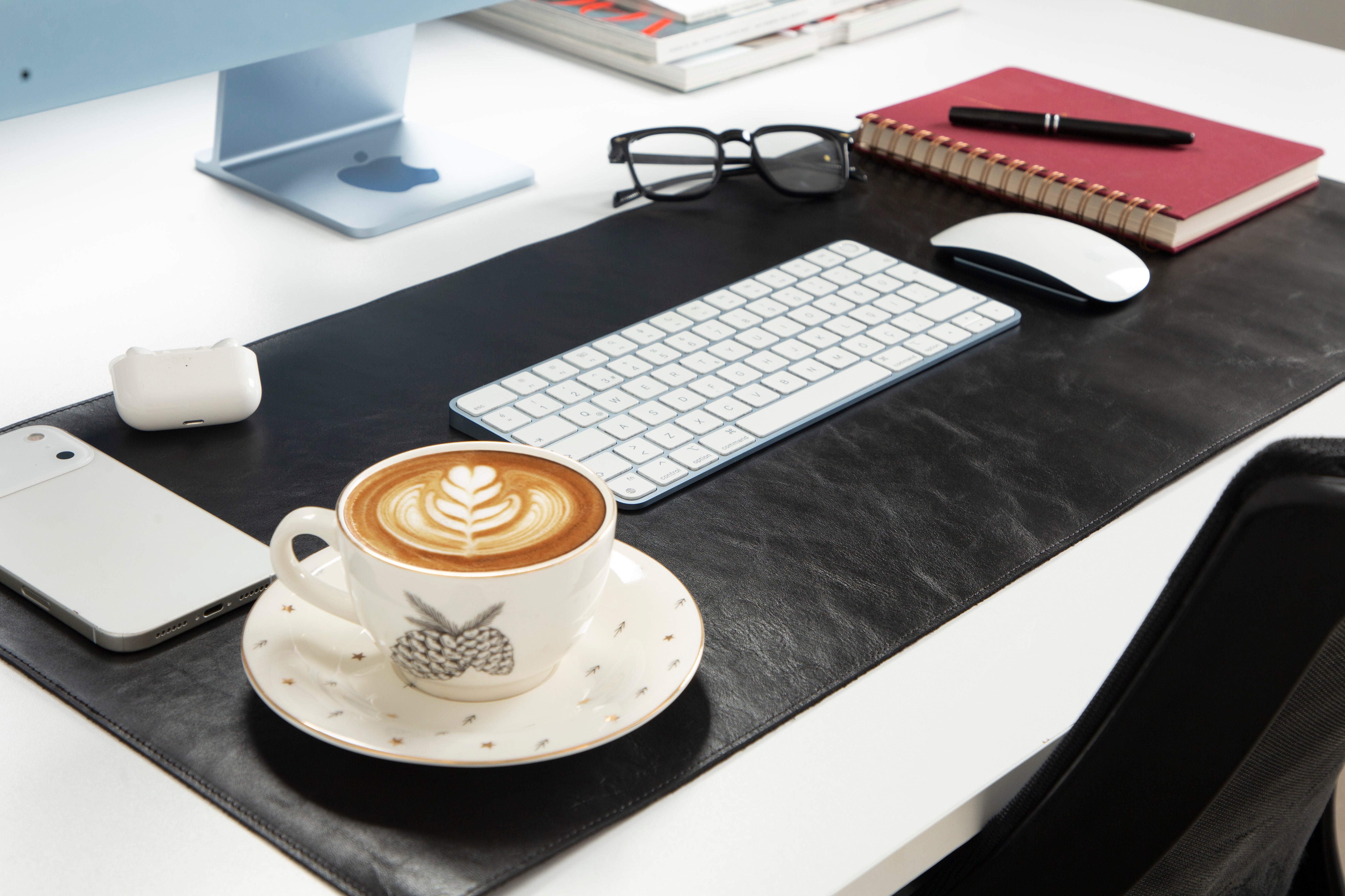 Atelier 91 Noir Black Leather Desk Mat - Medium