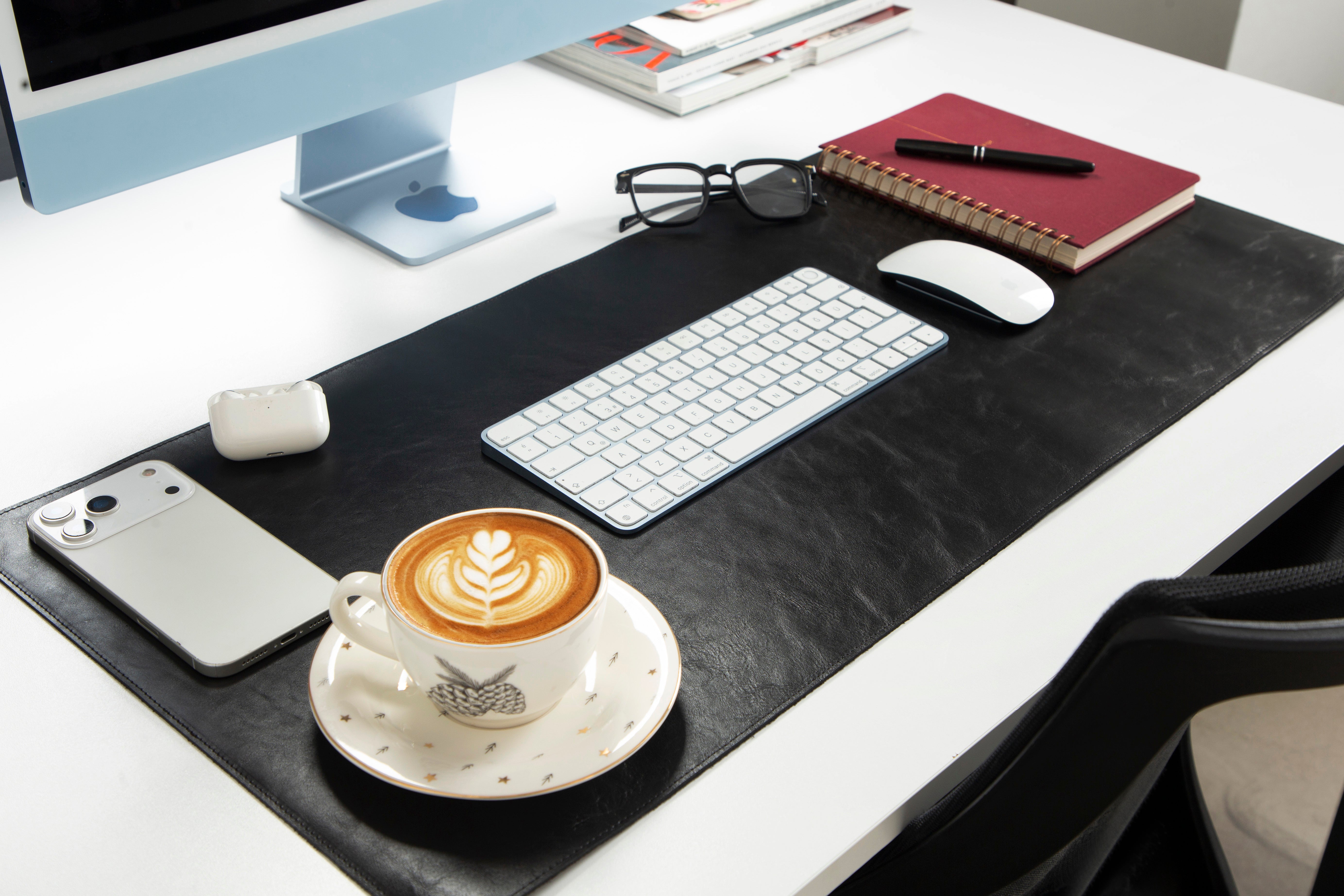 Atelier 91 Noir Black Leather Desk Mat - Medium