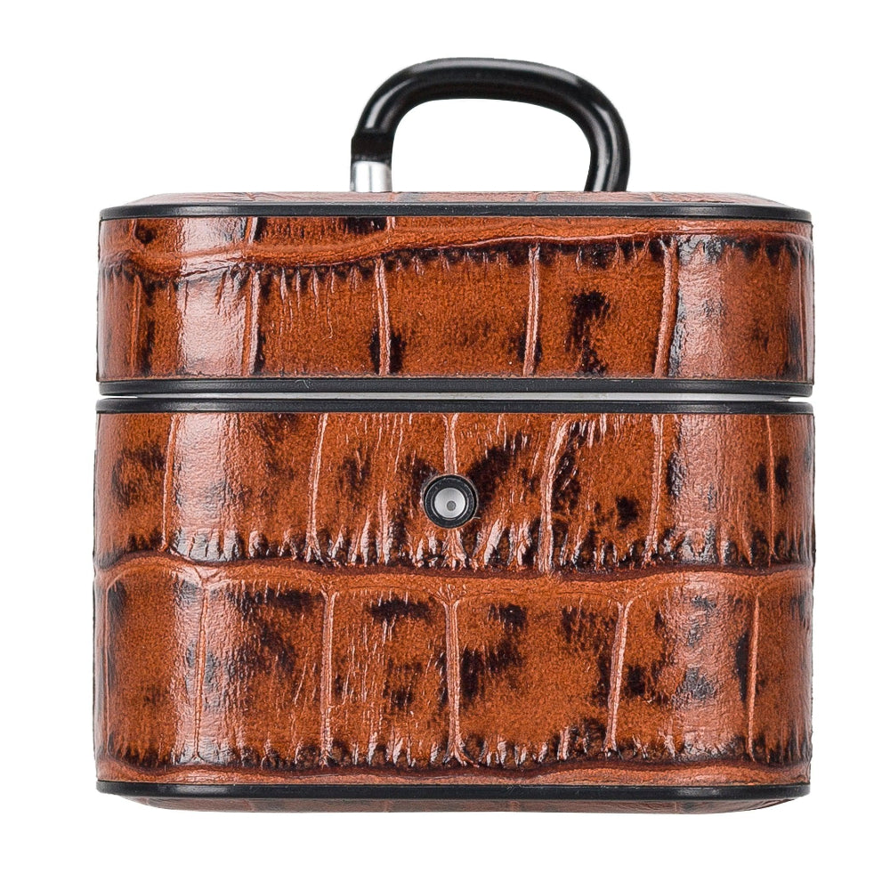 Aurel Clip Crocodile Brown Hakiki Deri Airpods 3 Kılıfı – Airpods 3 Uyumlu Charm Case