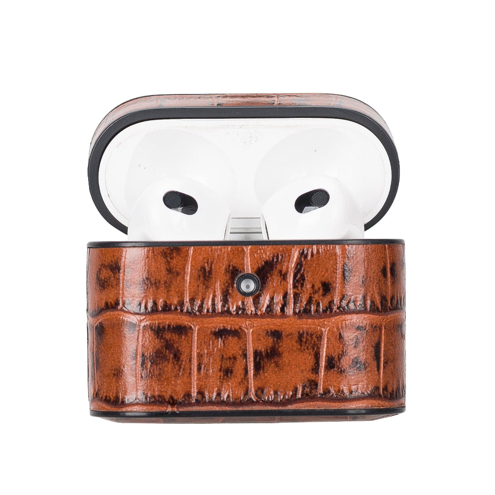 Aurel Clip Crocodile Brown Hakiki Deri Airpods 3 Kılıfı – Airpods 3 Uyumlu Charm Case