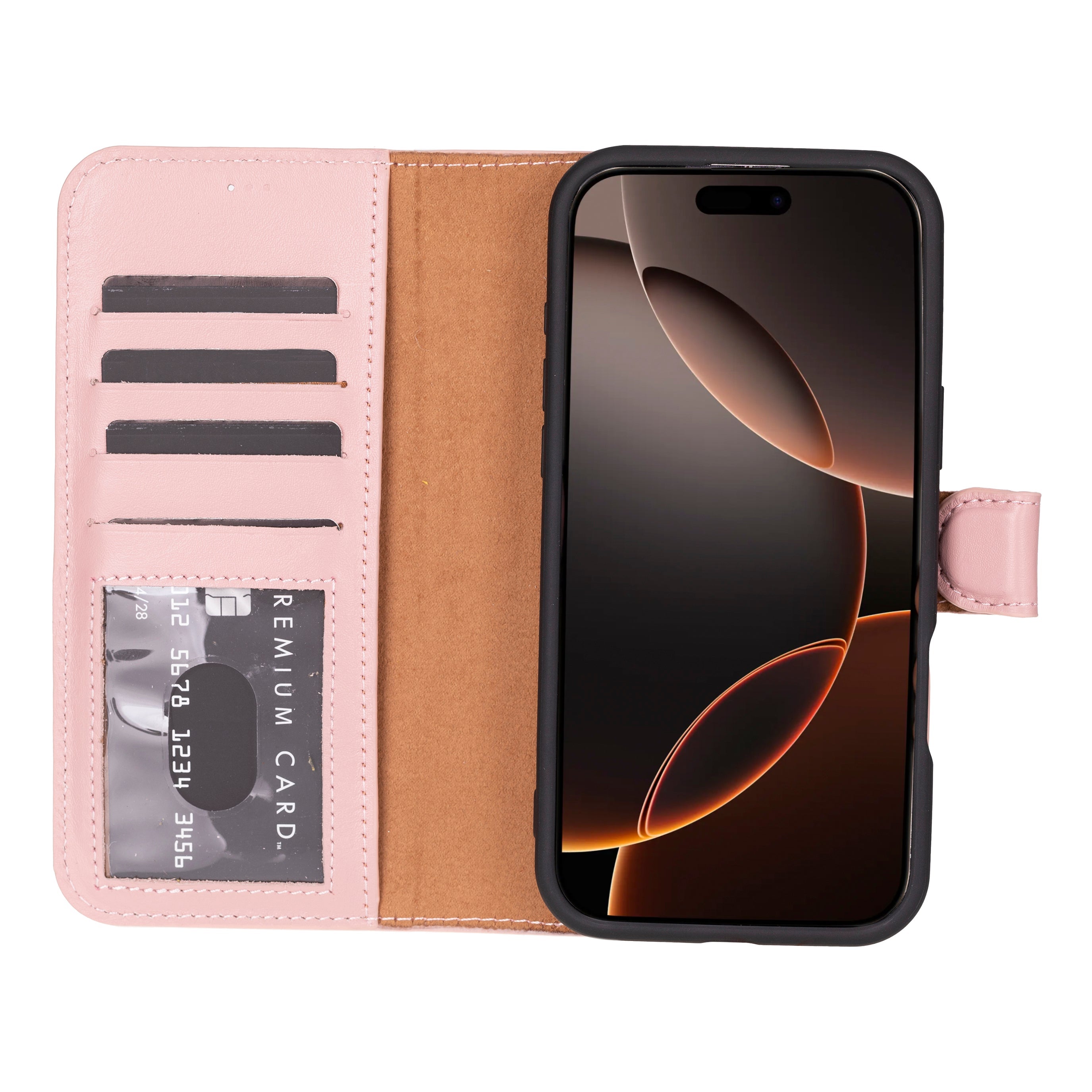 Aurel Magna Bisque Nude Deri Iphone 16 Pro (6.3") Wallet Case – Rfid Korumalı & Magsafe Uyumlu