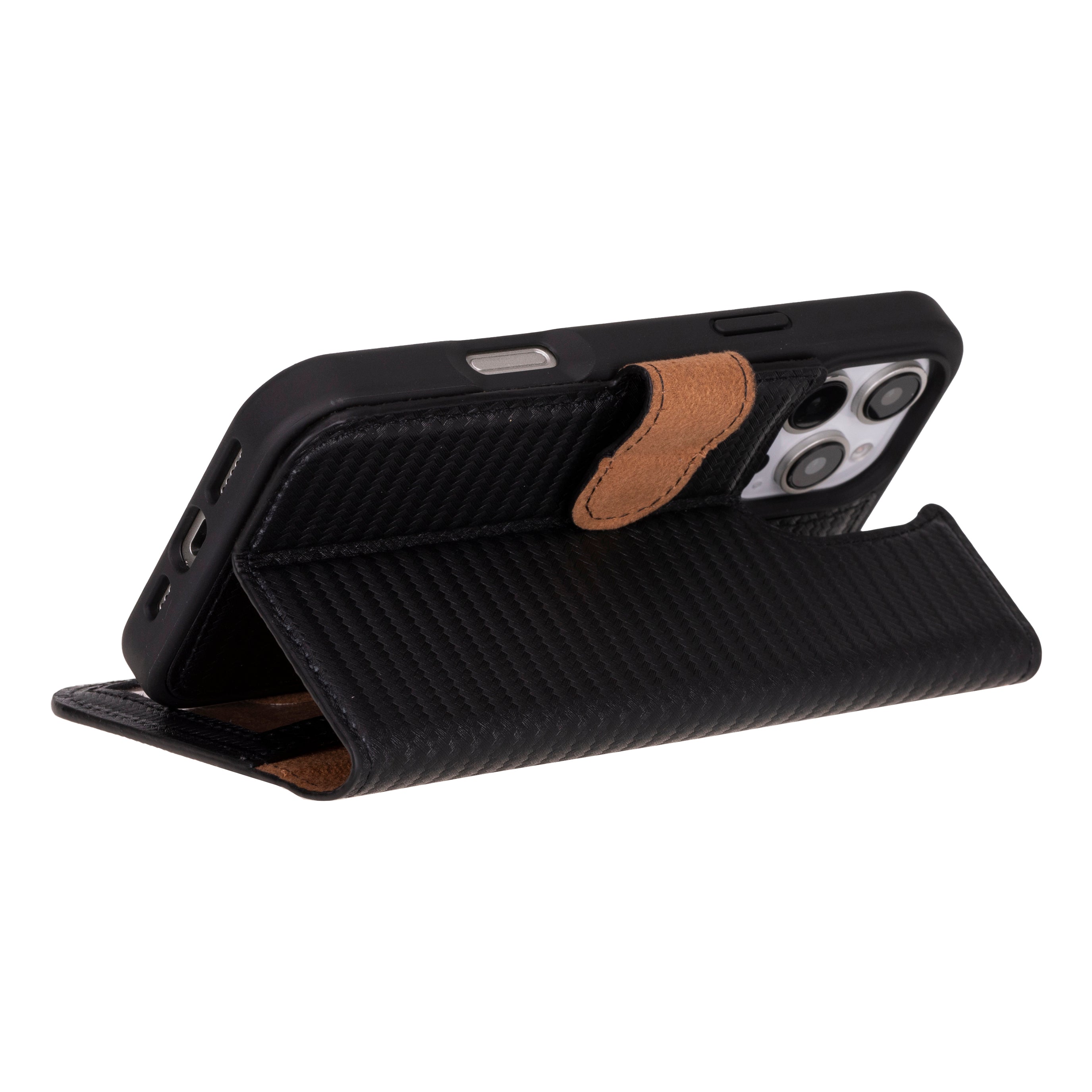 Aurel Magna Graphene Black Deri Iphone 16 Pro (6.3") Wallet Case – Rfid Korumalı & Magsafe Uyumlu
