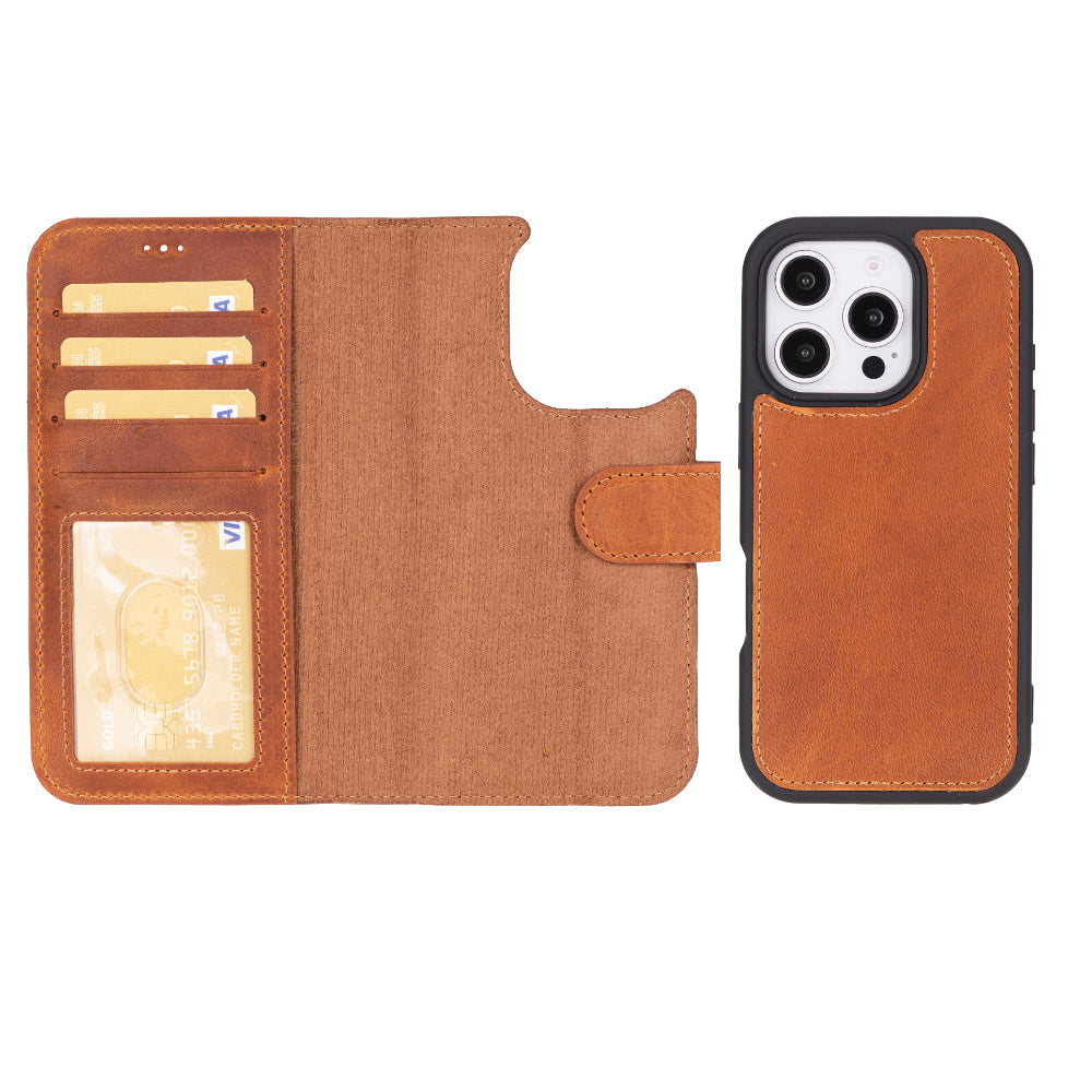 Aurel Magna Mocca Sand Deri Iphone 16 Pro (6.3") Wallet Case – Rfid Korumalı & Magsafe Uyumlu
