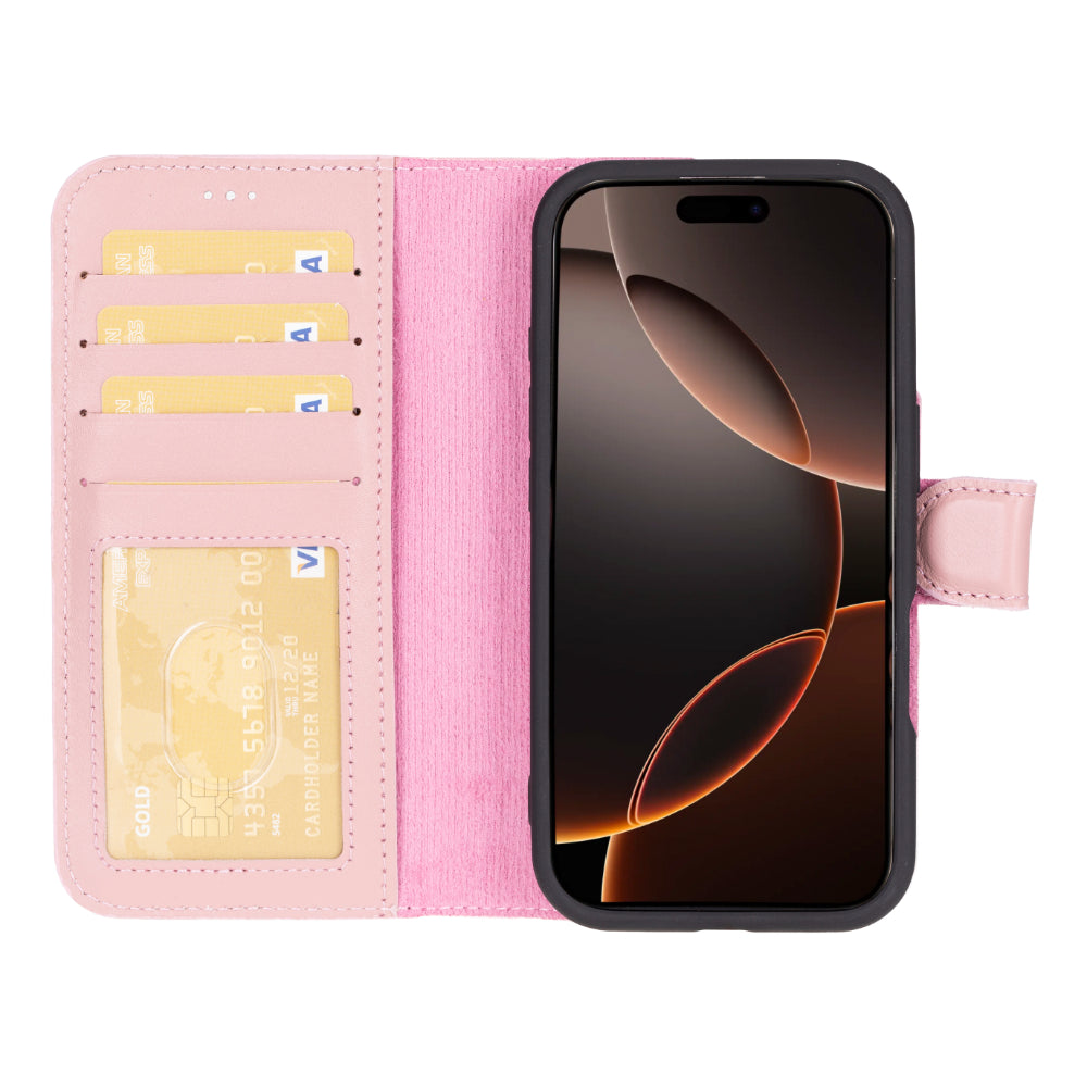 Aurel Magna Rose Petal Deri Iphone 16 Pro (6.3") Wallet Case – Rfid Korumalı & Magsafe Uyumlu