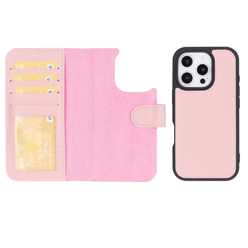 Aurel Magna Rose Petal Deri Iphone 16 Pro (6.3") Wallet Case – Rfid Korumalı & Magsafe Uyumlu