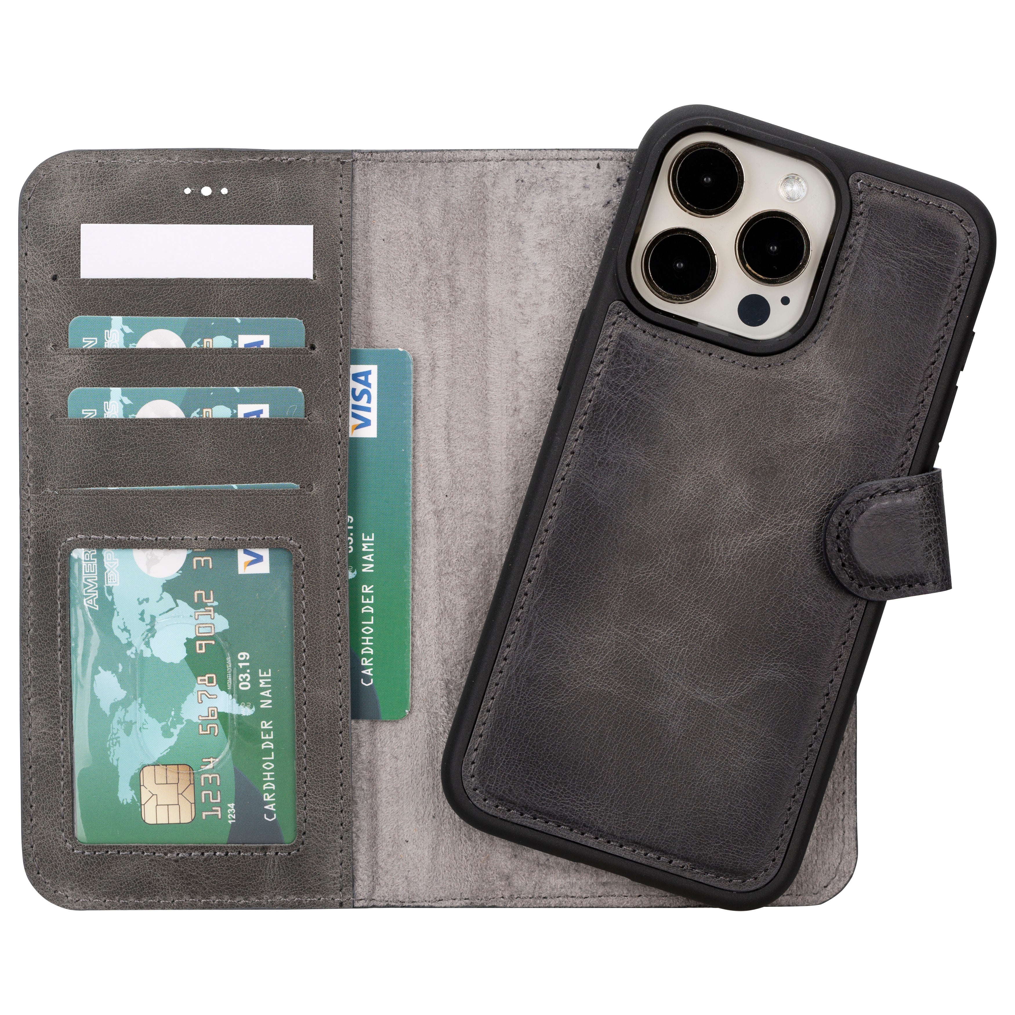 Aurel Magna Sandy Stone Deri Iphone 16 Pro (6.3") Wallet Case – Rfid Korumalı & Magsafe Uyumlu