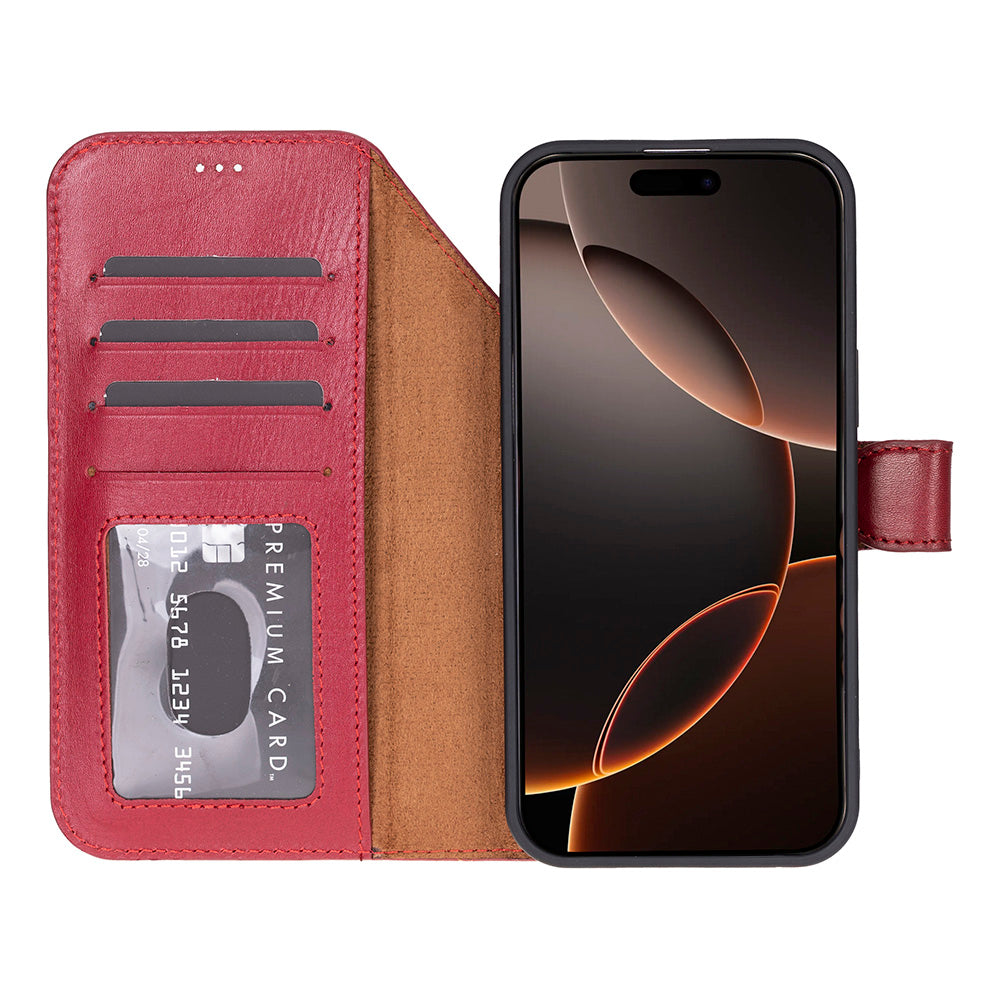 Bloominbag-Bloom Case Magic Apple I Phone 17 Pro Max(6.9") Crimson Flame Ayrılabilir Hakiki Deri Cüzdanlı Telefon Kılıfı-5-Milagron.com