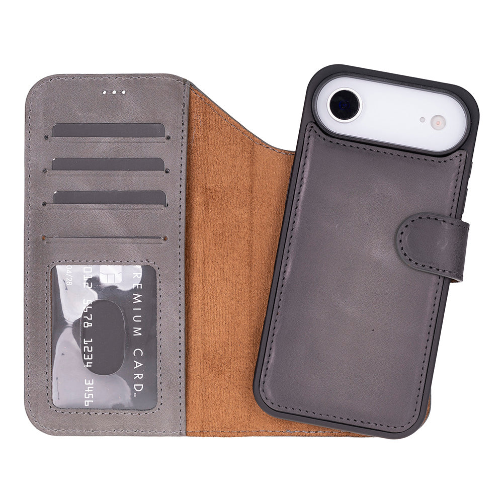 Bloominbag-Bloom Case Magic Wallet Ash Mist Gray Hakiki Deri I Phone 17 Air(6.5") Cüzdanlı Telefon Kılıfı-1-Milagron.com