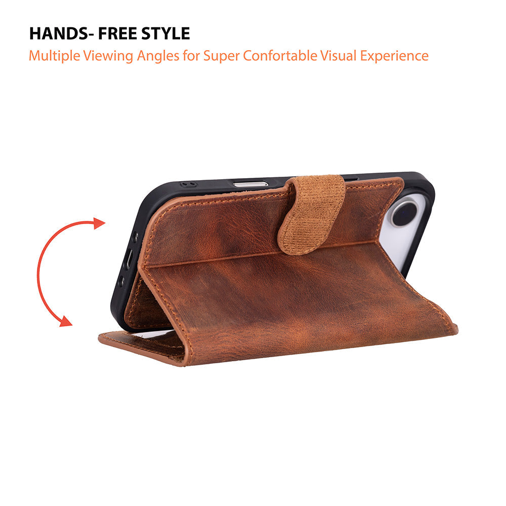 Bloominbag-Bloom Case Magic Wallet Mahogany Saddle Hakiki Deri I Phone 17 Air(6.5") Cüzdanlı Telefon Kılıfı-4-Milagron.com